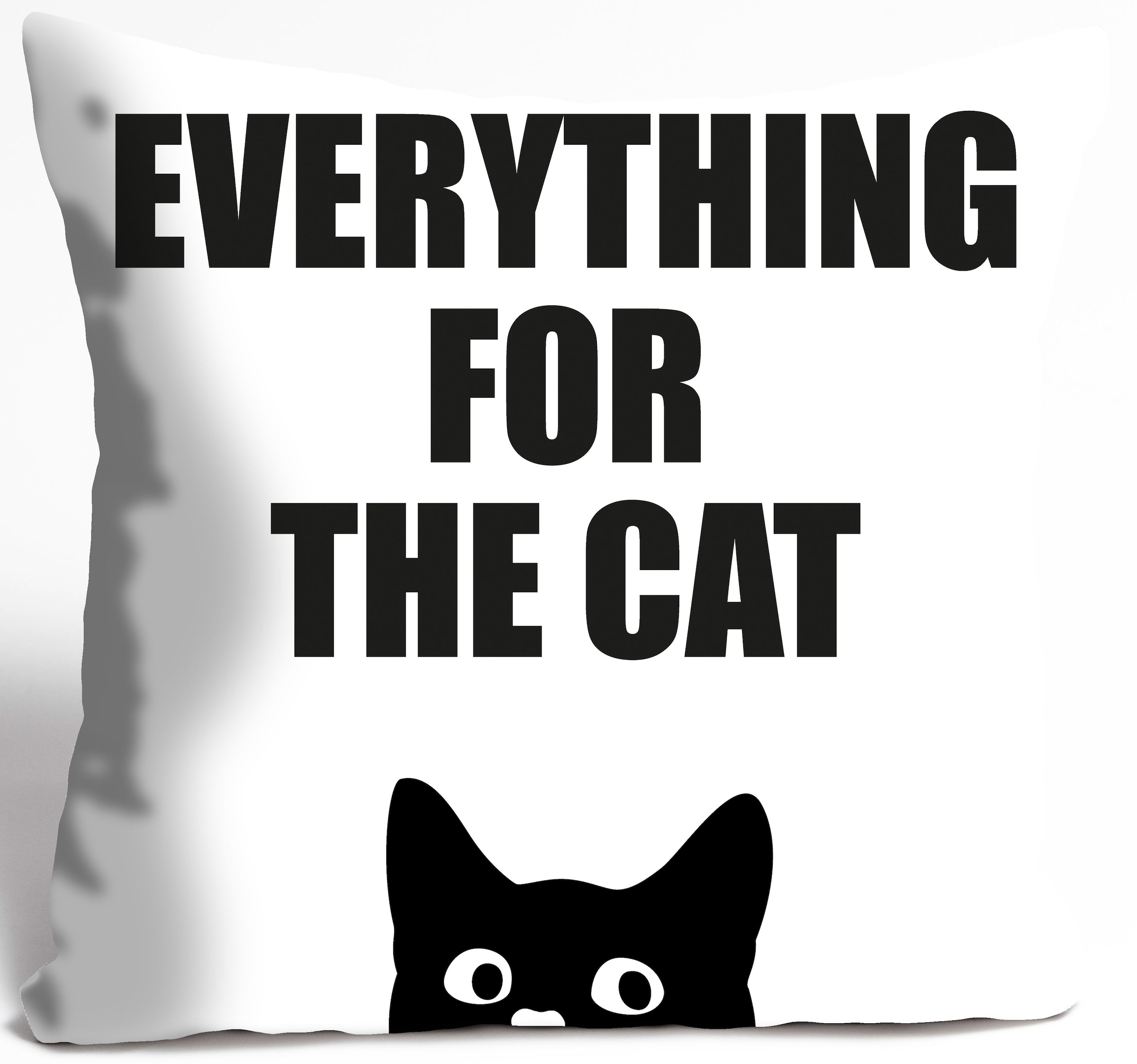 queence Coussin décoratif »EVERYTHING FOR THE CAT« Kissenhülle,Everything for the cat,Spruch,Weiss,Minimalistisch,Lustig
