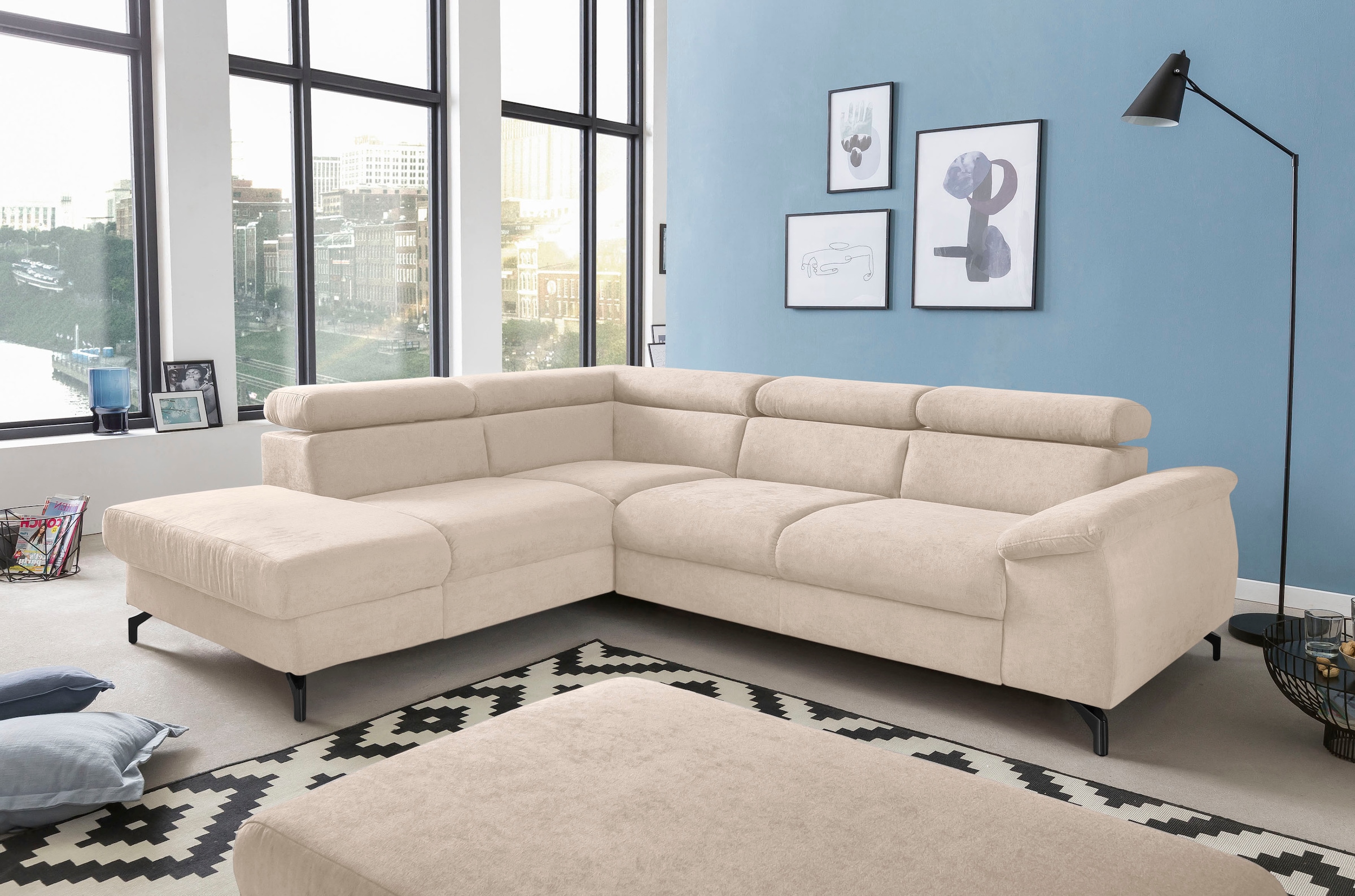 COTTA Canapé d'angle »Kitty L-Form, B: 249 cm« mit Kopfteilverstellung, optional Bettfunktion & Bettkasten