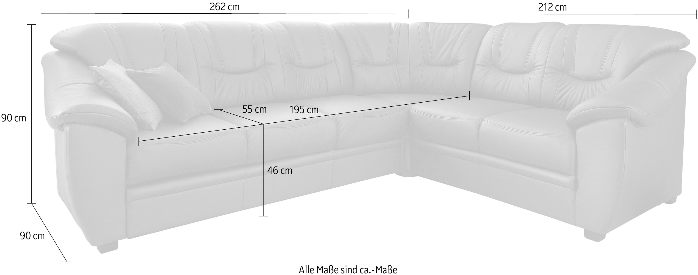 sit&more Ecksofa »Savona L-Form, B. 262 cm, Komfortsitz, Eckcouch mit Stoff- & Lederwahl« optional Schlaffunktion, Liegefl. 120x195 cm