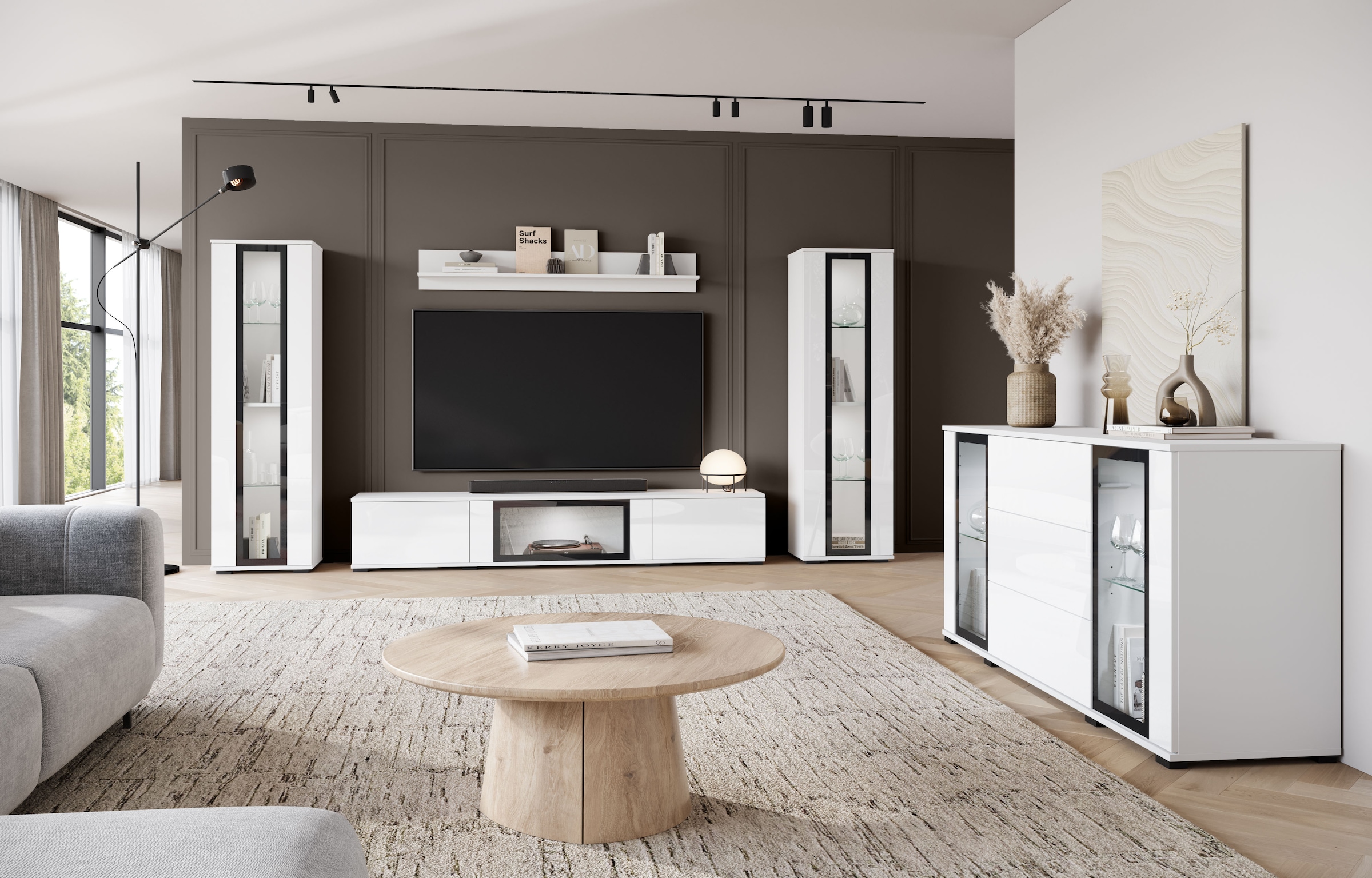 Home affaire Meuble mural »Caro, stehend und hängend montierbar« Ensemble complet, Vitrine avec charnière porte interchangeable gauche/droite, 4 cuis tlg.