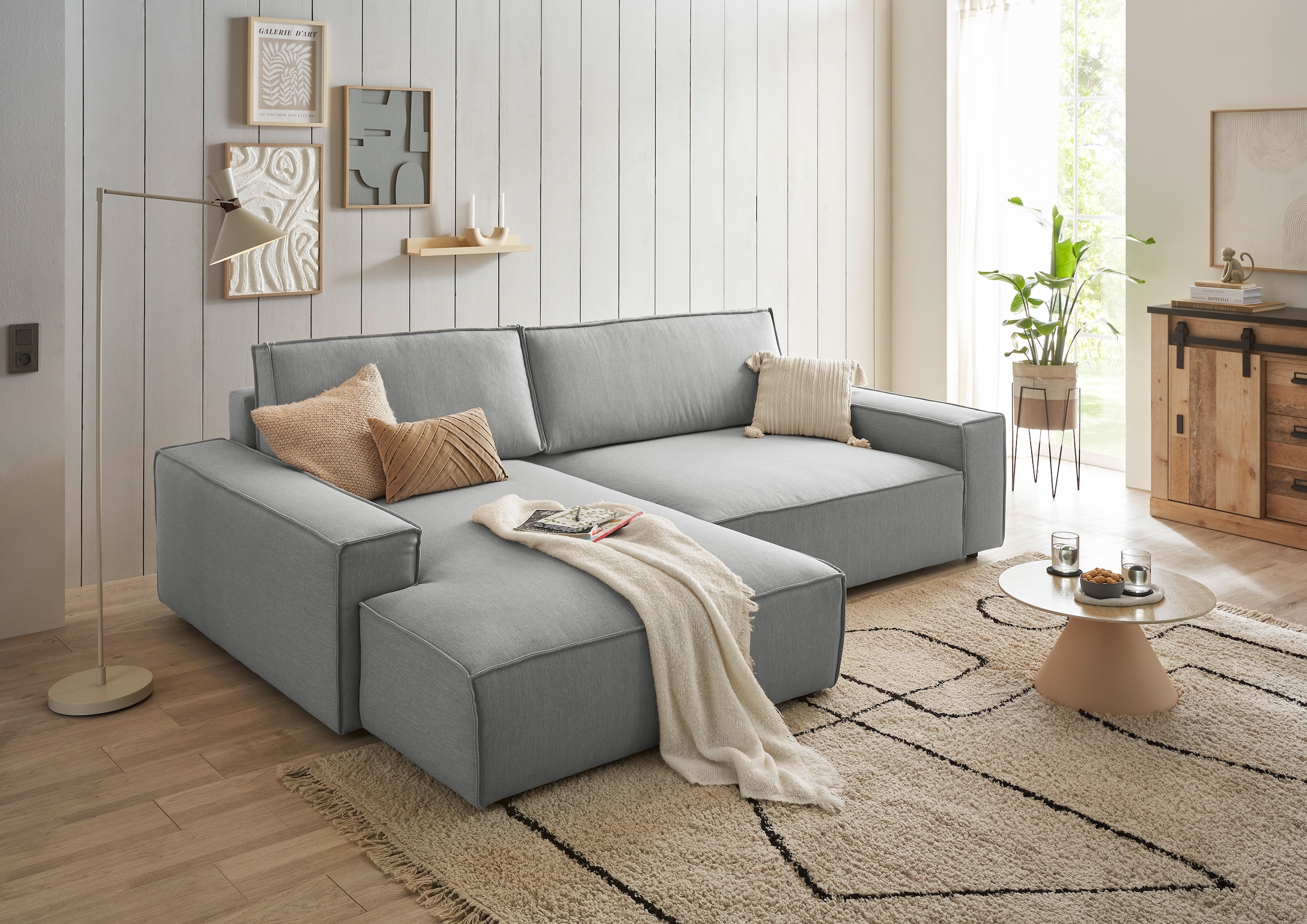 Home affaire Canapé d'angle »NEU: SHERWOOD XXL 284, Big-Sofa L-Form, tiefe Sitzfläche 95 cm, Cord« Recamiere rechts/links, als Schlafsofa stellbar, Cord u. Leinenoptik