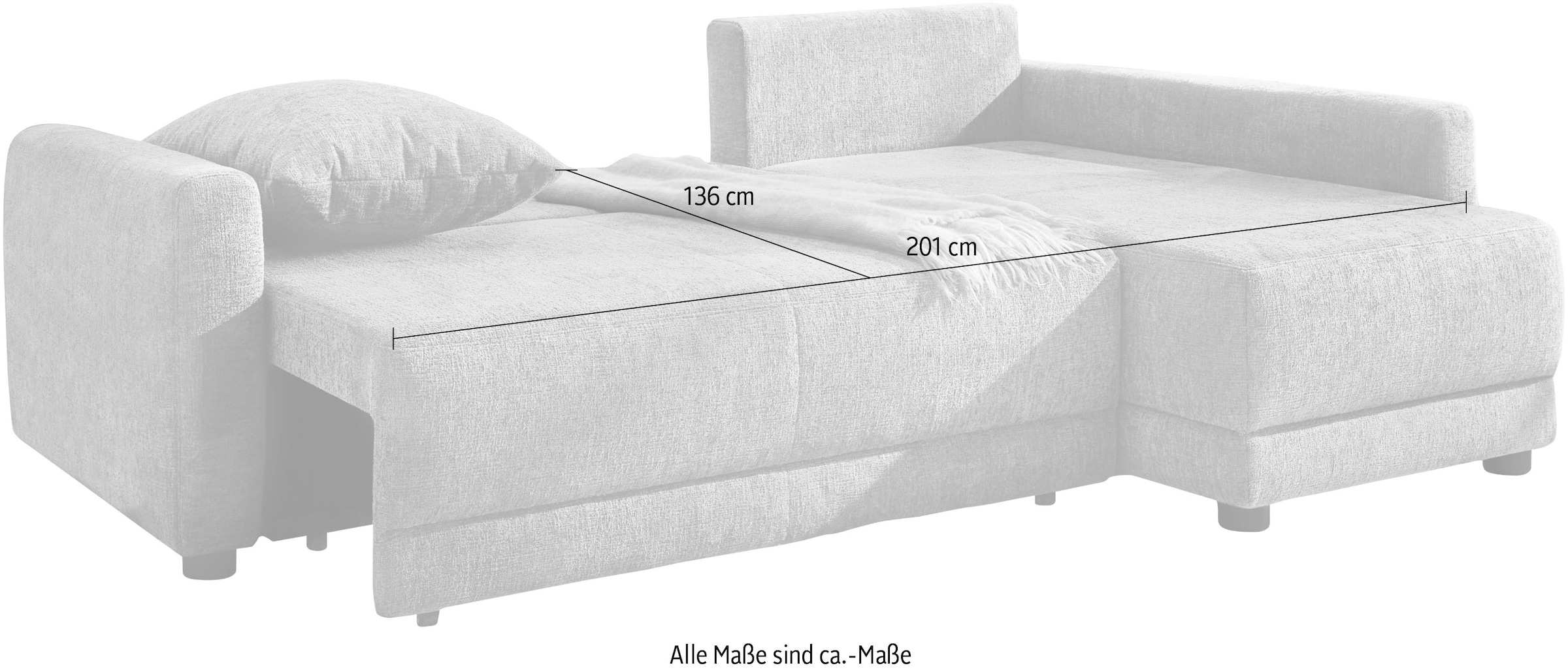 Jockenhöfer Gruppe Ecksofa »Venezia L-Form, B: 234 cm« mit Schlaffunktion, Bettkasten & Zierkissen