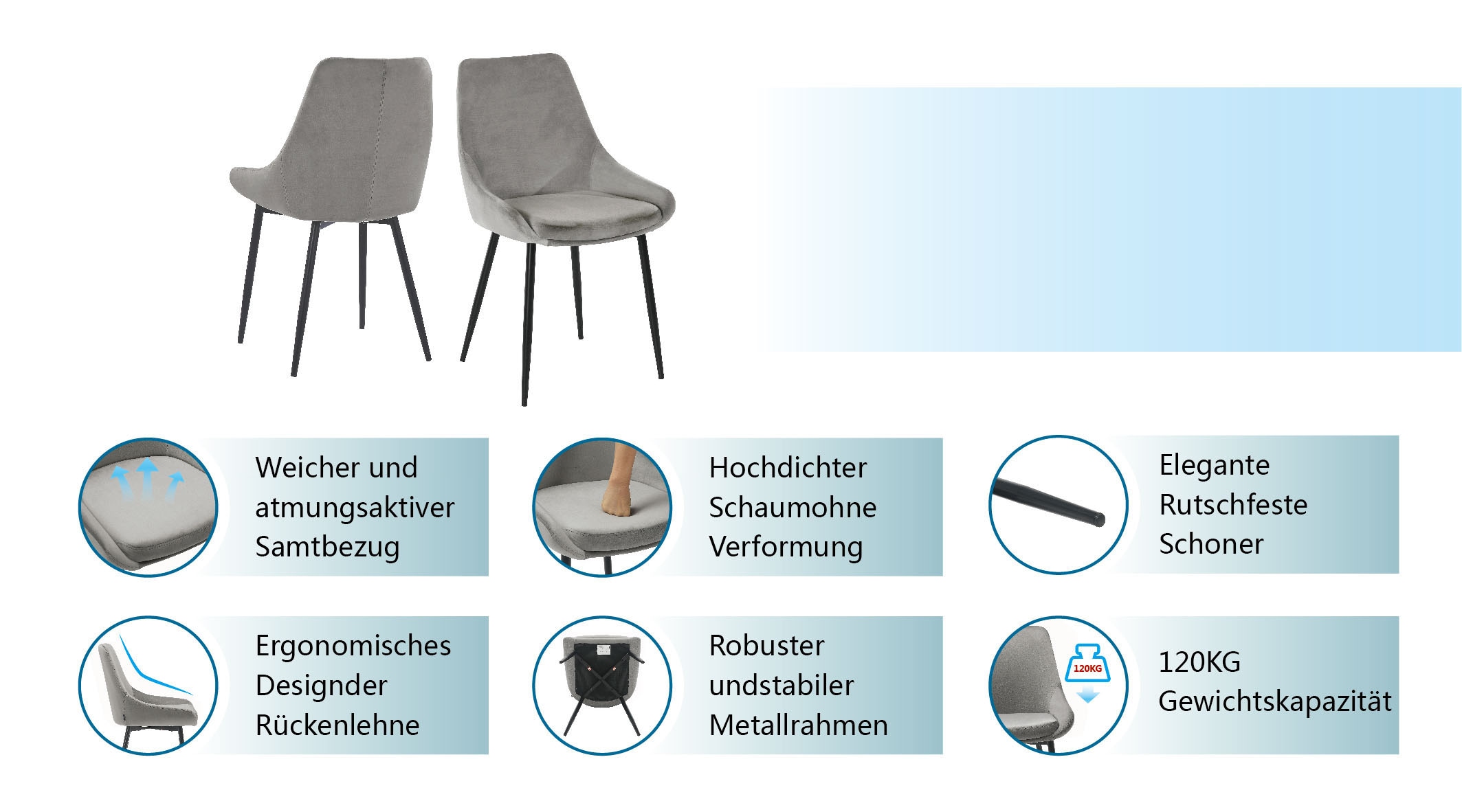 INOSIGN Esszimmerstuhl »Niam, Polsterstuhl« () 2er Set, schwarze Metallbeine, pflegeleichter Samtvelours Bezug
