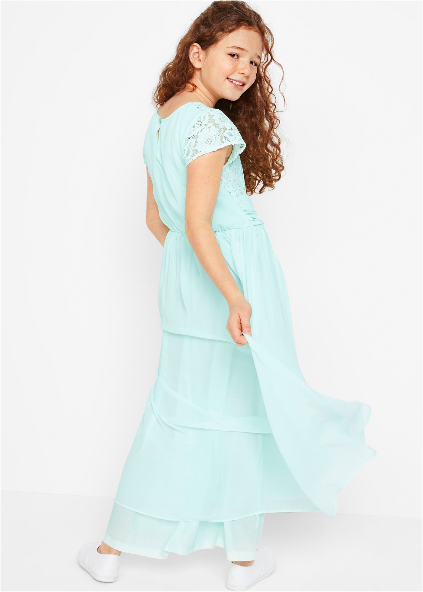 bonprix Robe en mousseline de soie 1 pièces tlg. festliches Kleid, mit Spitzenoberteil, aus Chiffon, mit kurzem Arm