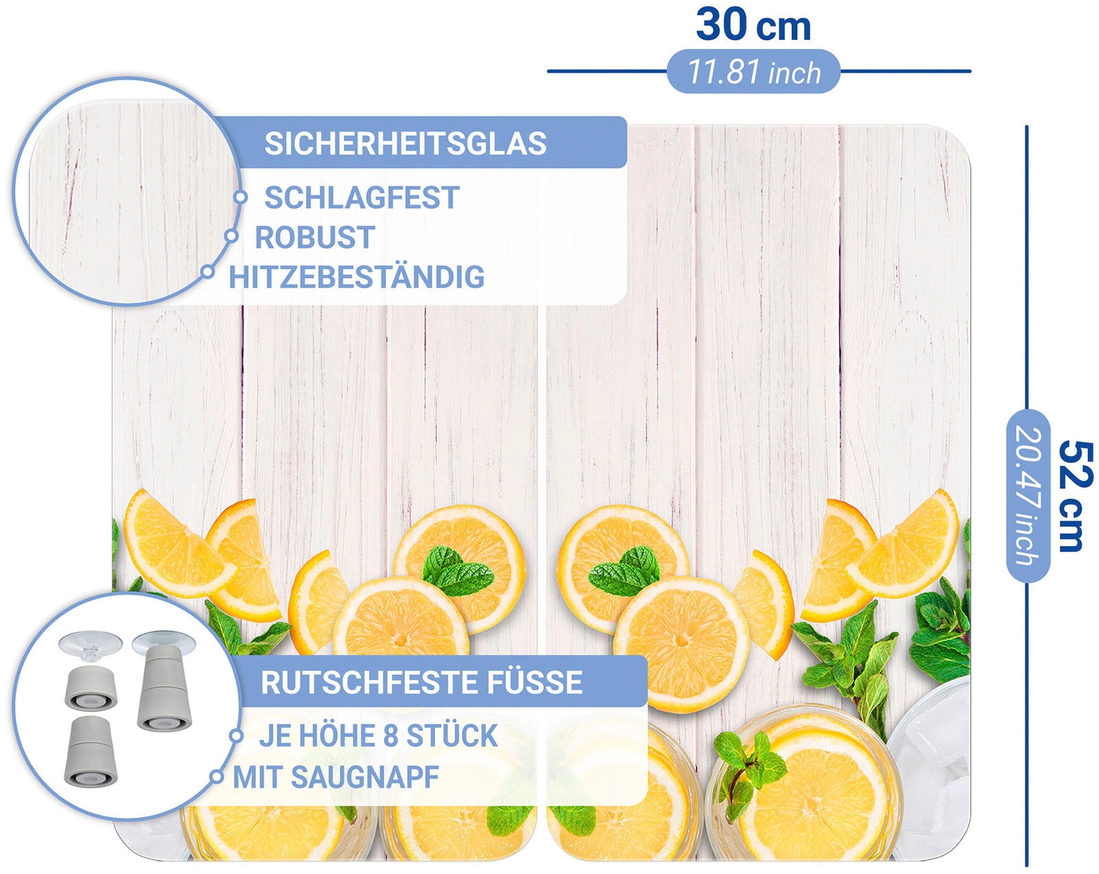 WENKO Herd-Abdeckplatte »Universal Modell Zitronen« Herdabdeckung für alle Herdarten, kratzfest, mit rutschfesten Füssen