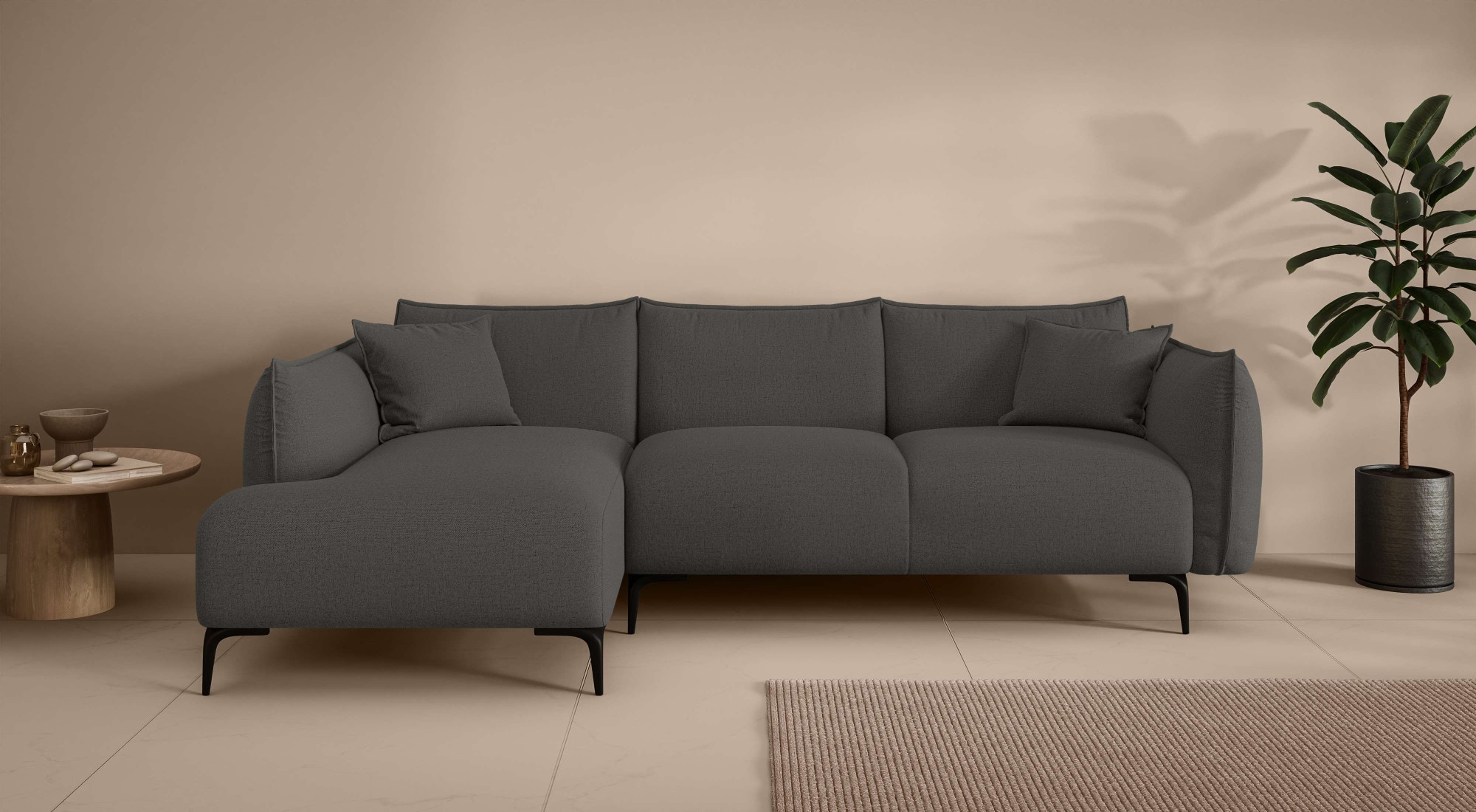 LeGer Home by Lena Gercke Canapé d'angle »Adelita mit Ottomane links oder rechts bestellbar, B/H/T 270/97/168« forme en L avec suspension ondulée, comprend 2 coussins décoratifs