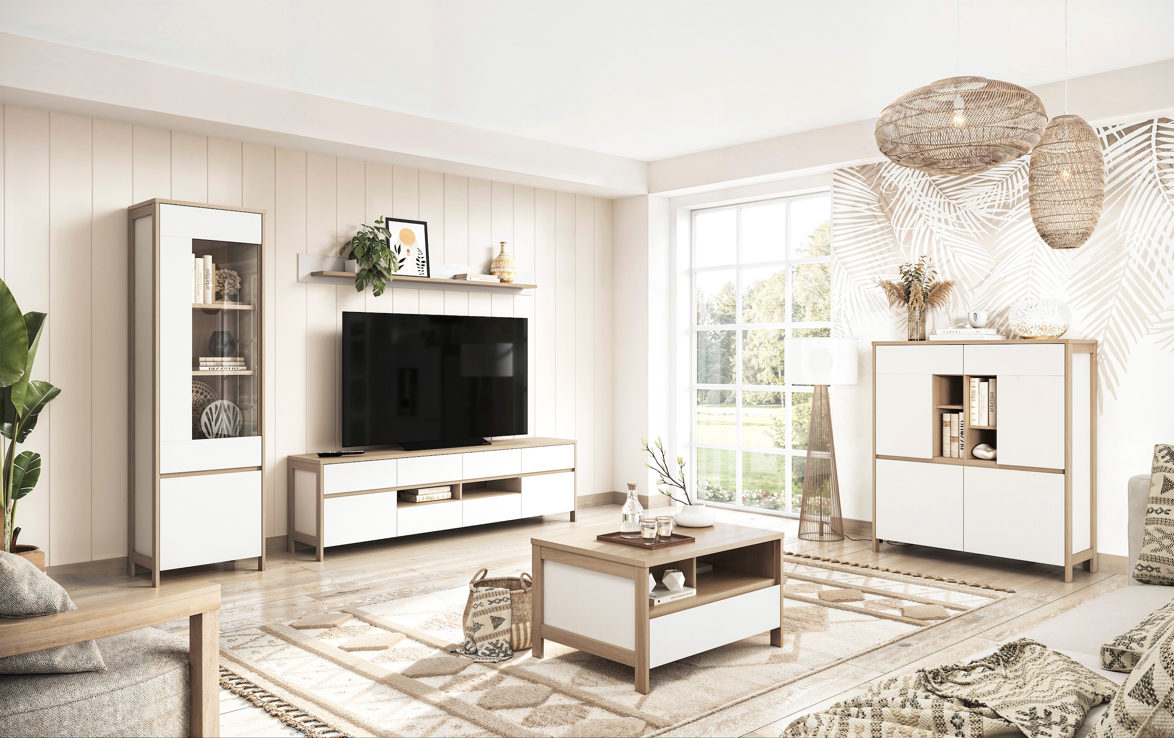 Home affaire Highboard »Stranda, moderner Schrank, Stauraumelement im Scandic-Style« elegante Rahmenoptik, ausreichend Stauraum, vielseitig einsetzbar