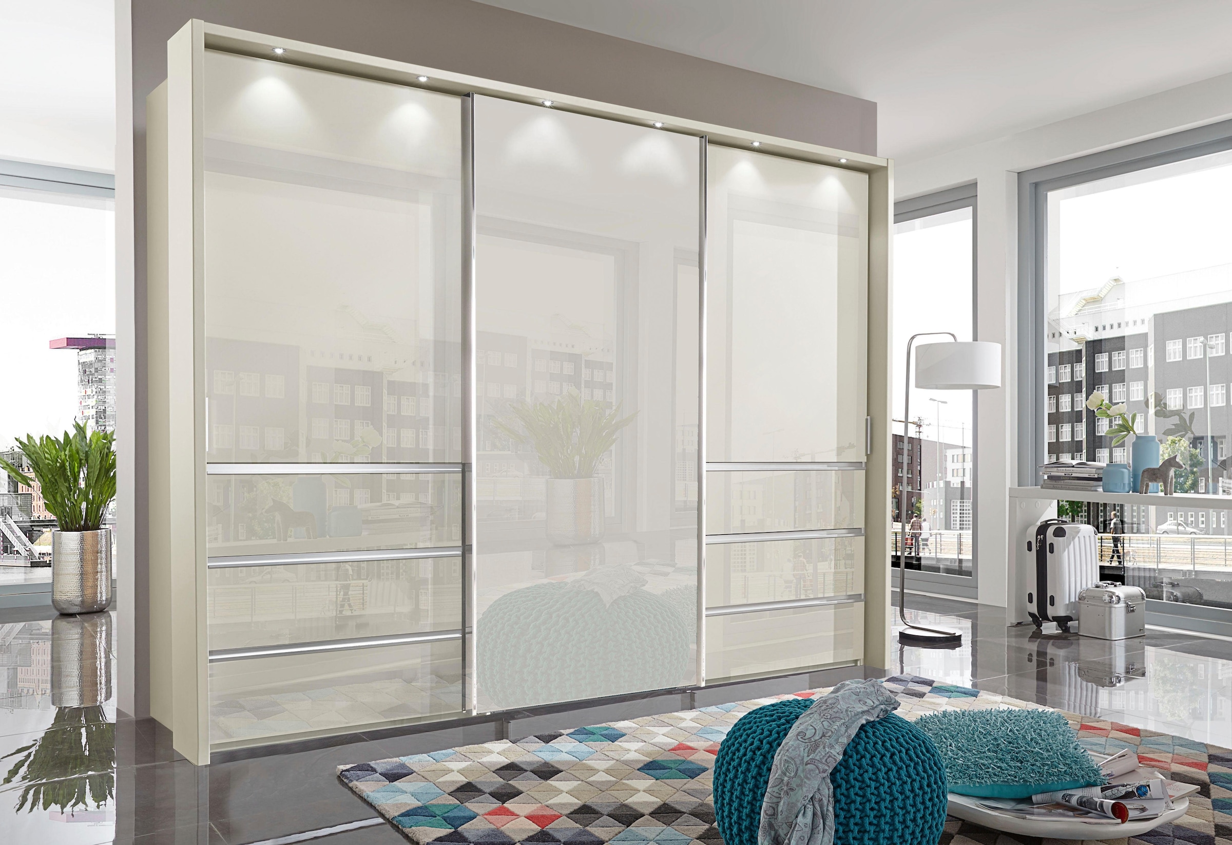 WIEMANN Schwebetürenschrank »Malibu, stilvolles Design, Made in Germany« mit Glasfront, in verschiedenen Breiten, Schubladen mit Selbsteinzug