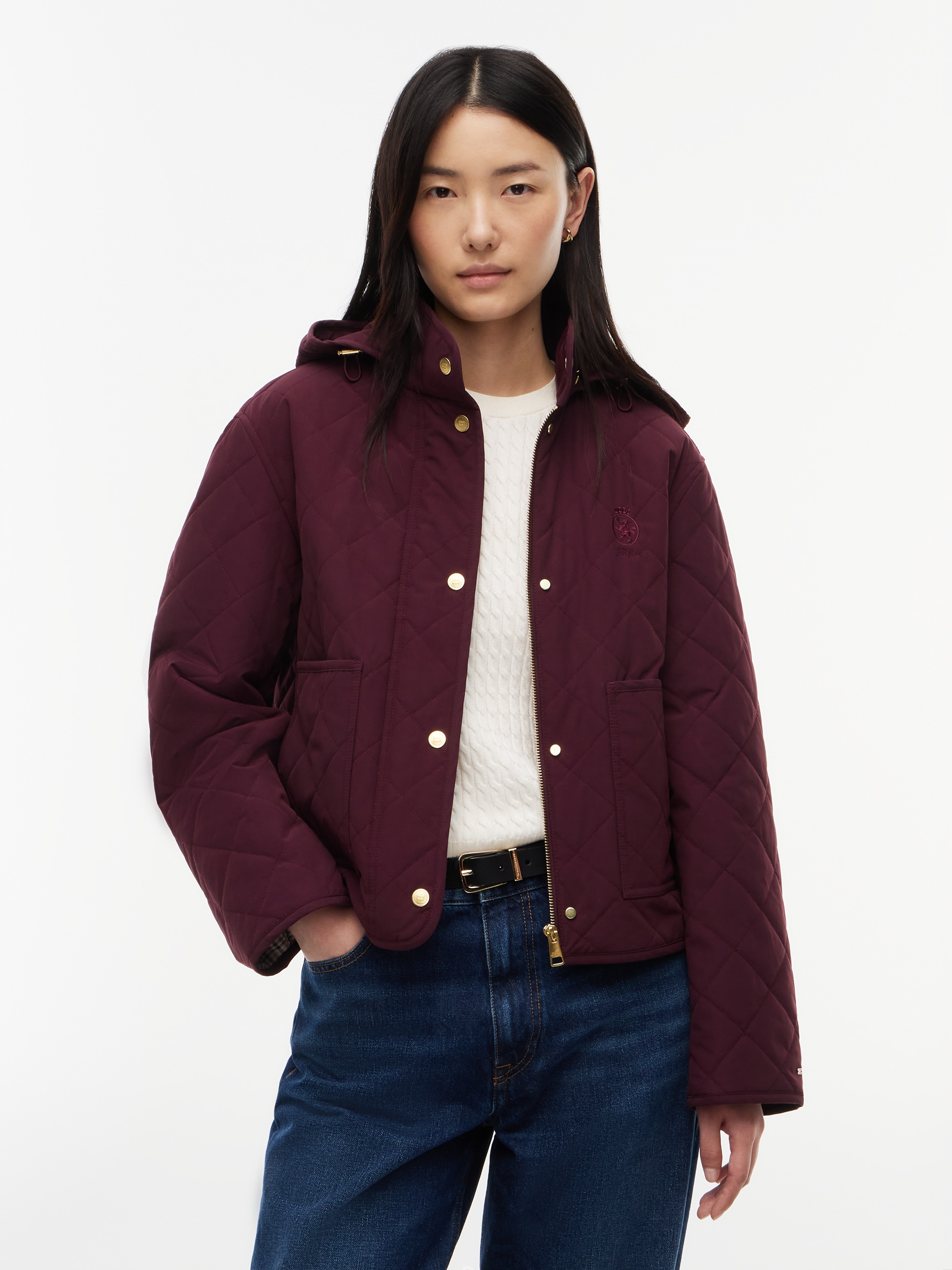 Tommy Hilfiger Steppjacke »QUILTED HOOD JACKET« mit Kapuze Baumwollmischung