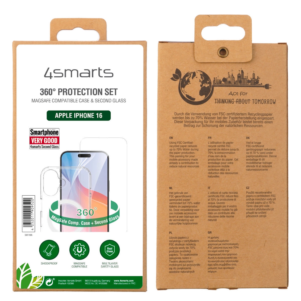 4smarts Handyhülle »360° Premium Protection Set für Apple iPhone 16« Backcover, Schutzhülle, Handyschutzhülle, Case, Schutzcase, stossfest