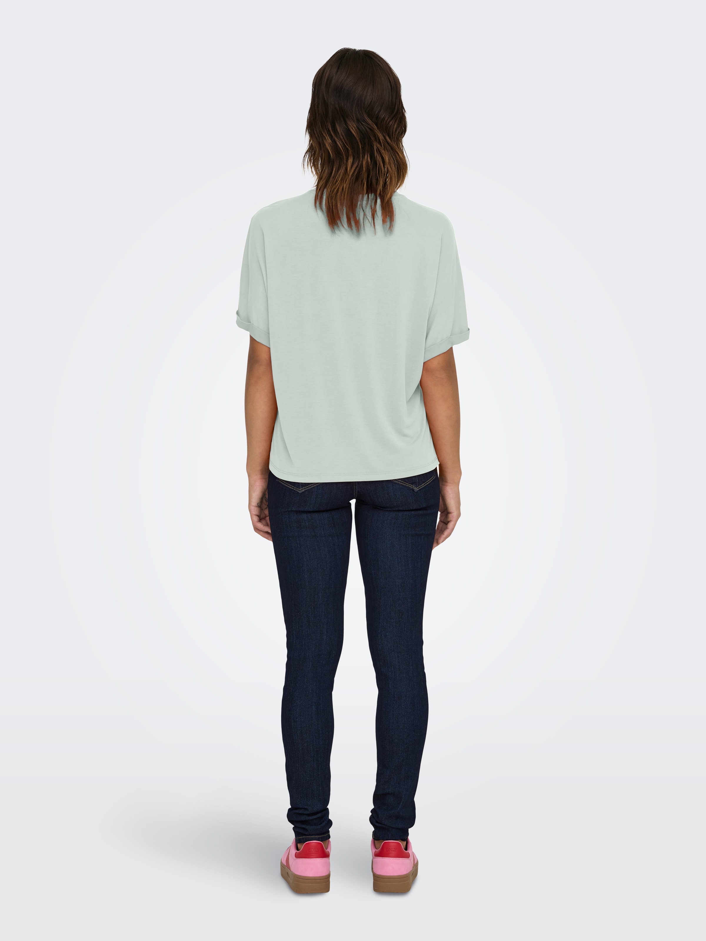 ONLY T-shirt »ONLFREE LIFE S/S FOLD-UP TOP BOX JRS« mélange de matières, coupe régulière, col rond