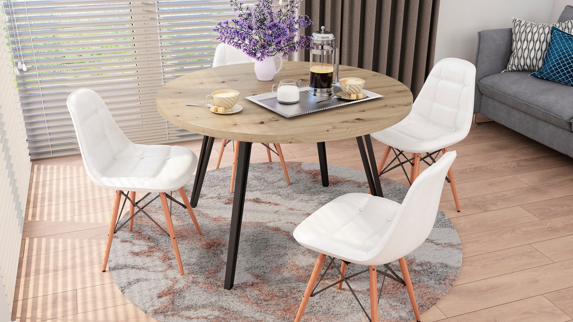 byLIVING Esstisch »Marta« 1 Stk. tlg. mit 120cm runder Tischplatte in Artisan Eiche Optik und Metallbeinen