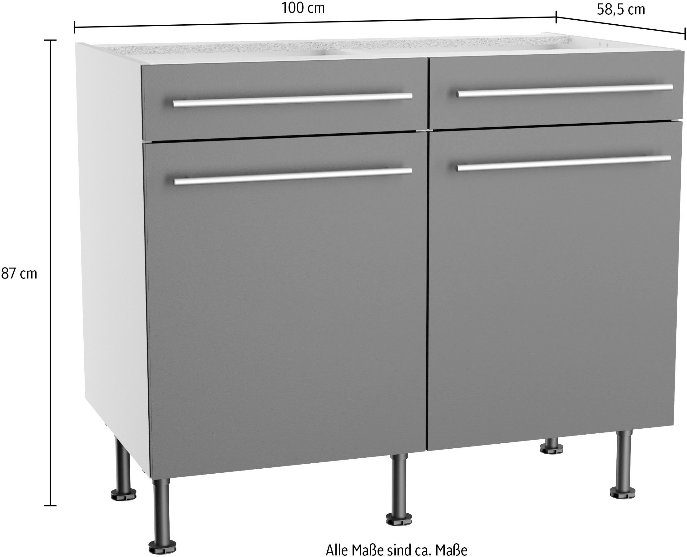 KOCHSTATION Unterschrank »KS-Bern2« Breite 100 cm, 2 Türen, 2 Schubkästen, 1 Einlegeboden