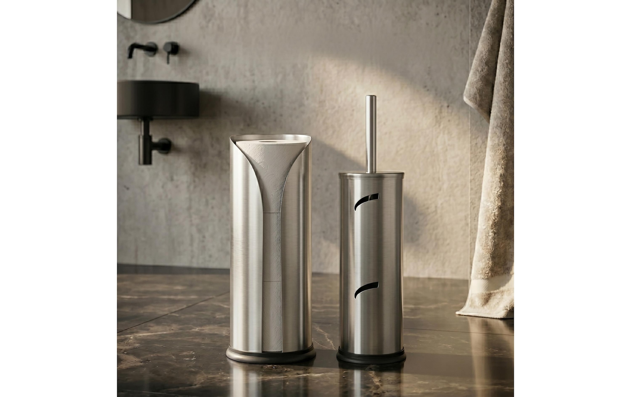 relaxdays WC-Garnitur »Silber« aus Kunststoff | Metall