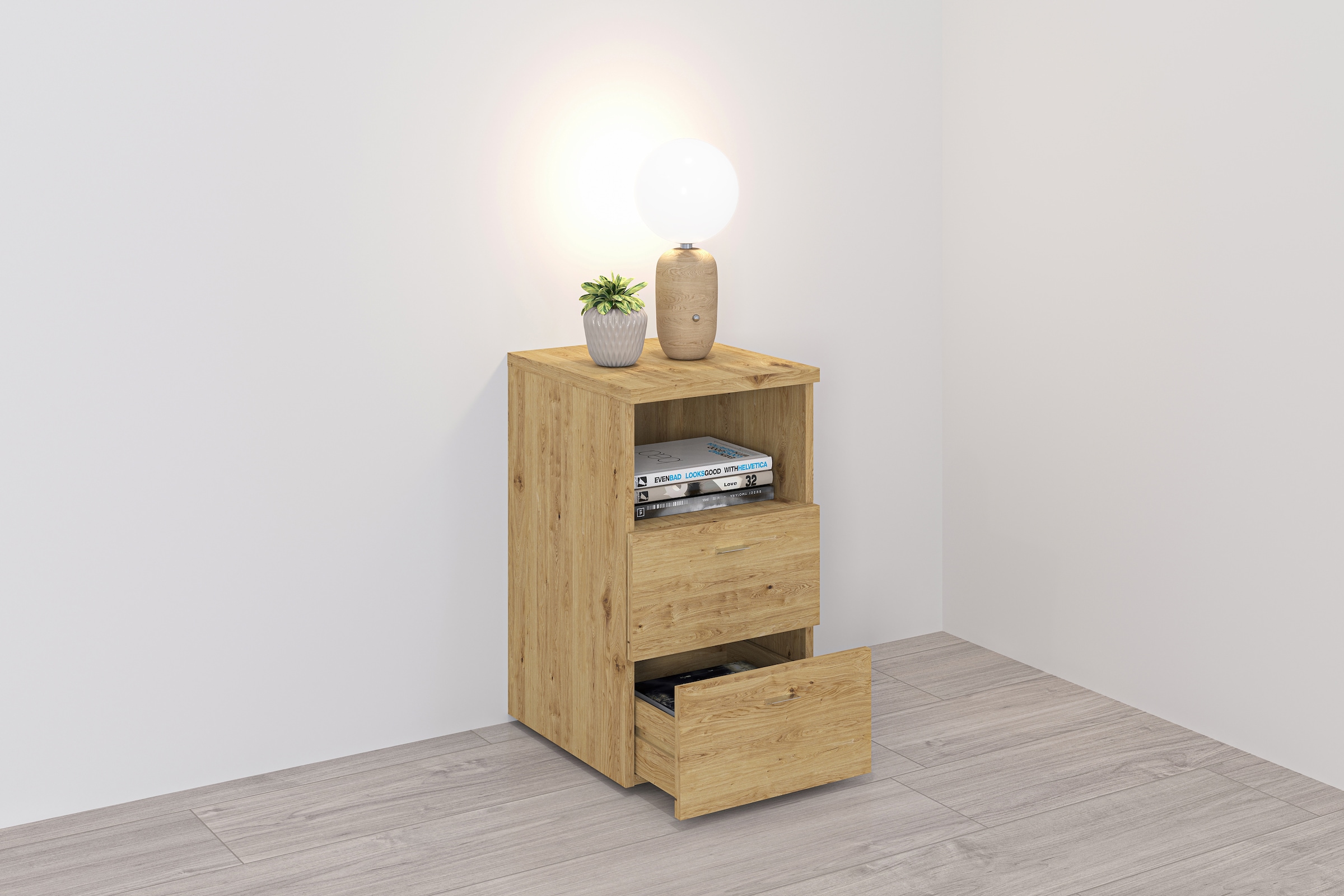 FMD Console de nuit »Suva« Nachttisch m. 2 Schubkästen und offenem Fach