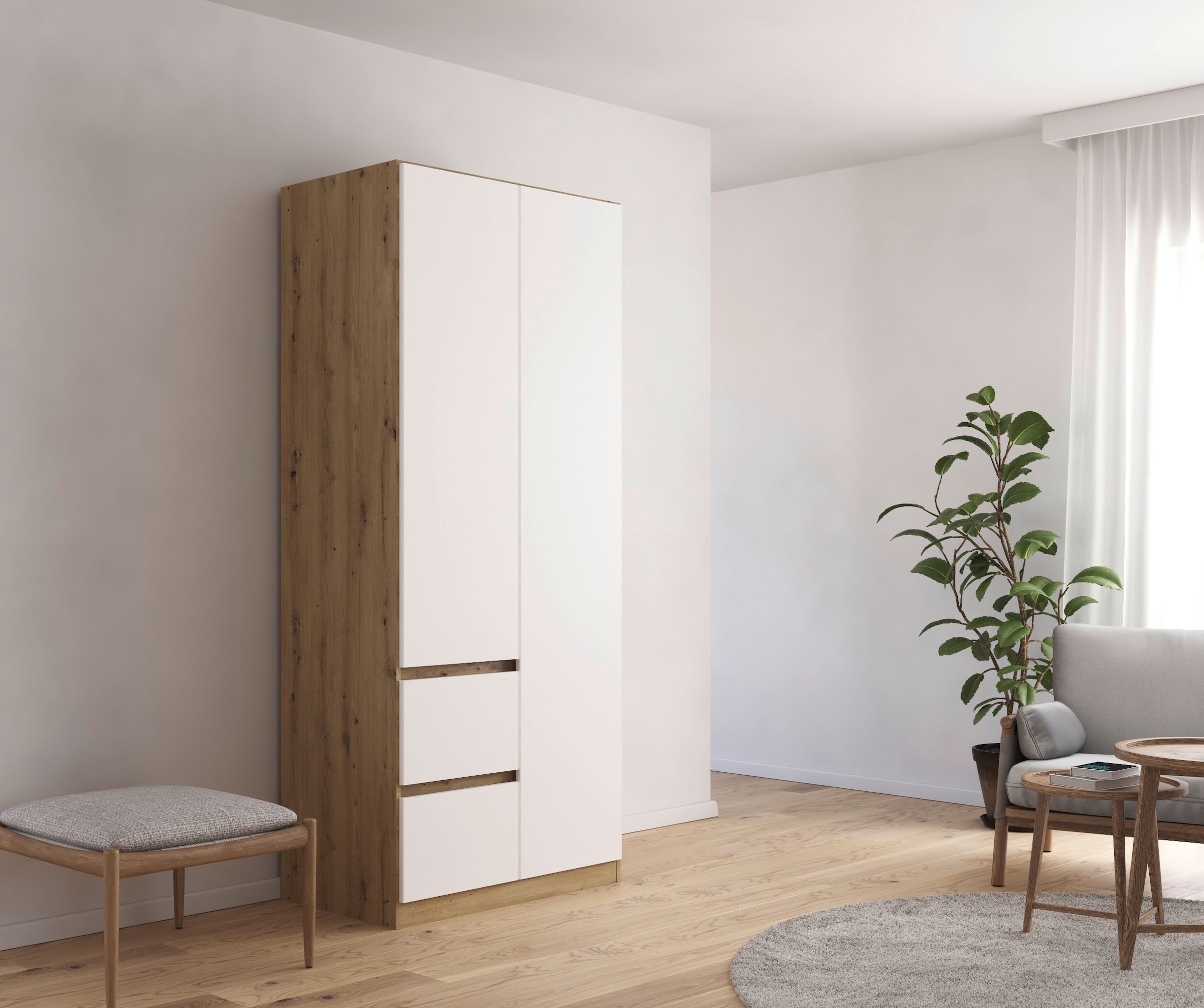 rauch Armoire à portes battantes »Mehrzweckschrank Aktenschrank Mietswohnung Garderobe MAINZ 91cm breit« 3 finitions différentes BASIC/CLASSIC/PREMIUM (incl. soft-close),  façade sans poignée, portes avec fonction Push-to-Open MADE IN GERMANY