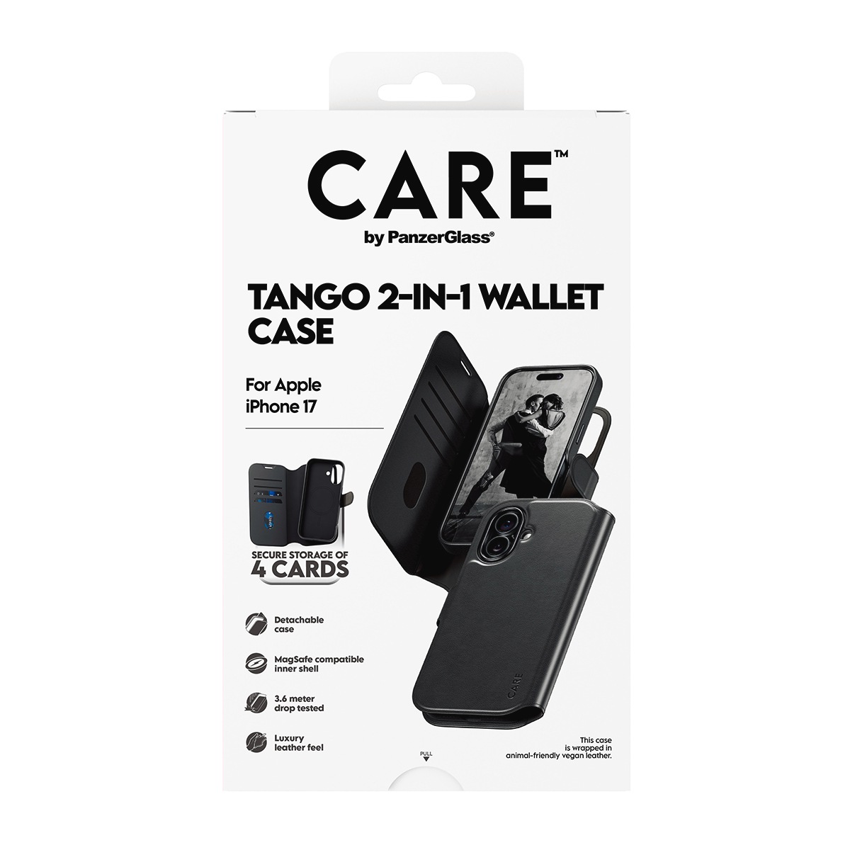 CARE by PanzerGlass Handyhülle »Tango 2-in-1 Wallet Case für Apple iPhone 17« Apple iPhone 17 Backcover, Schutzhülle, Handyschutzhülle, Case, Schutzcase, stossfest