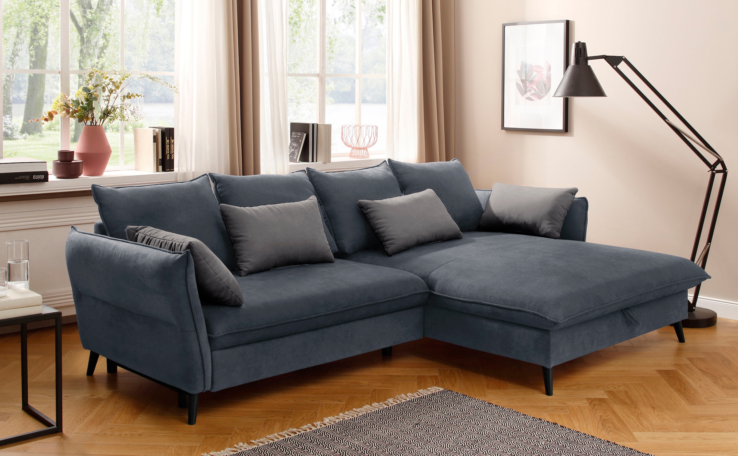 Home affaire Canapé d'angle »Tirano, moderne Optik, komfortabel, Breite 274cm,L-Form« au choix avec fonction lit et coffre de lit