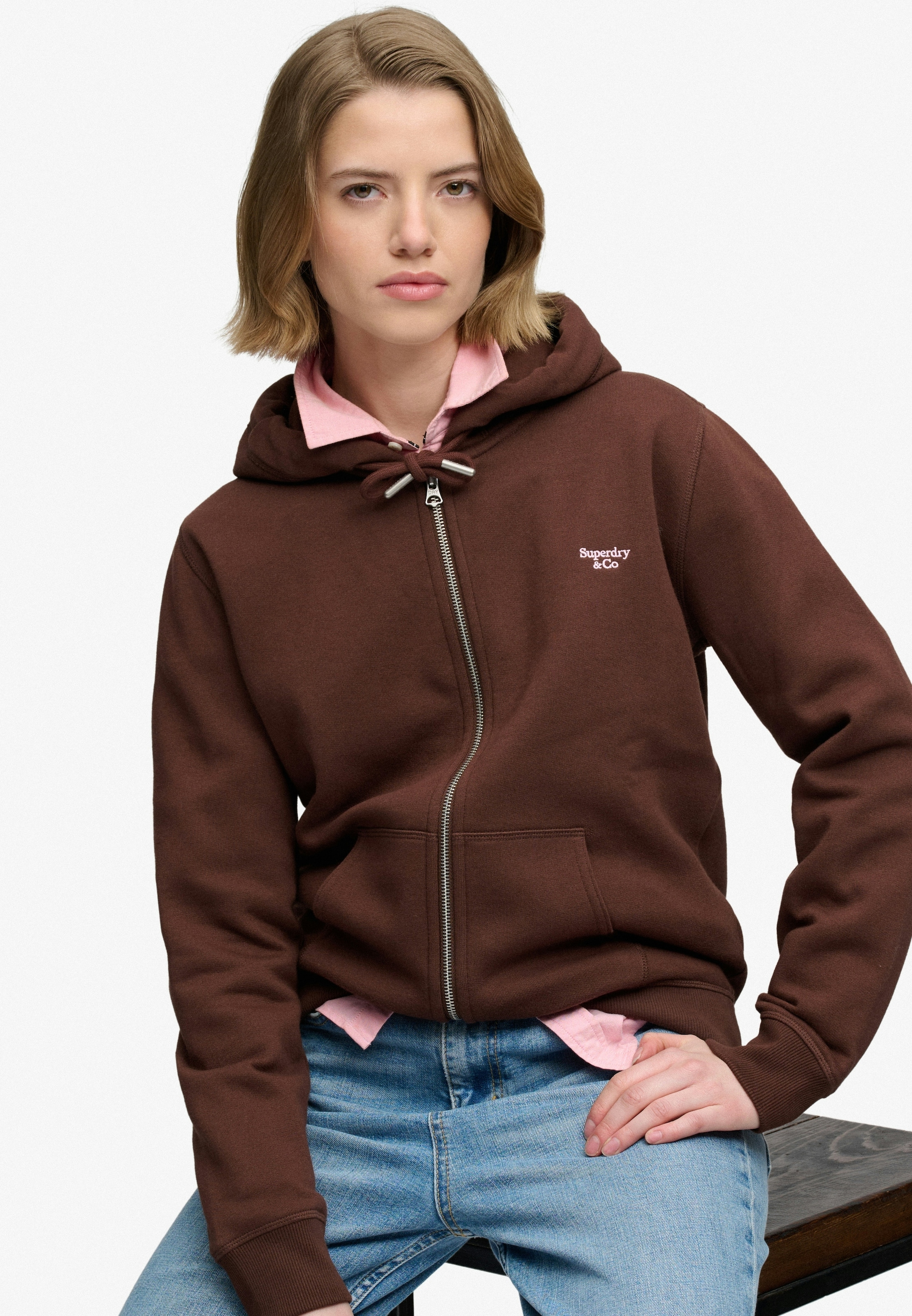 Superdry Sweat à capuche »SIGNATURE EMB ZIPHOOD« mélange coton, coupe décontractée