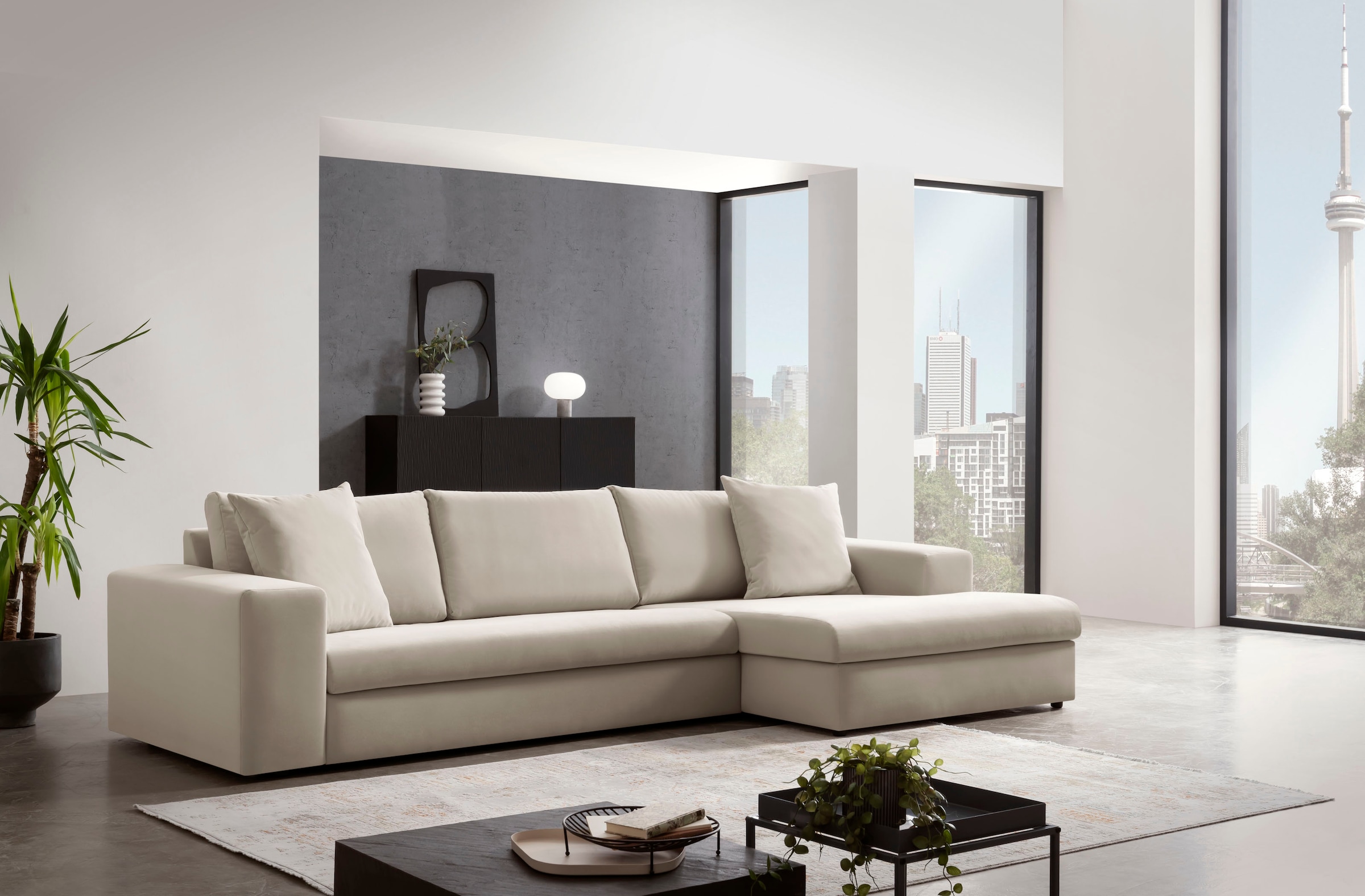 andas Canapé d'angle »SLEETLAND XXL in Samtvelours oder Vintage-Leder-Optik, L-Form,« besonders gross und bequem