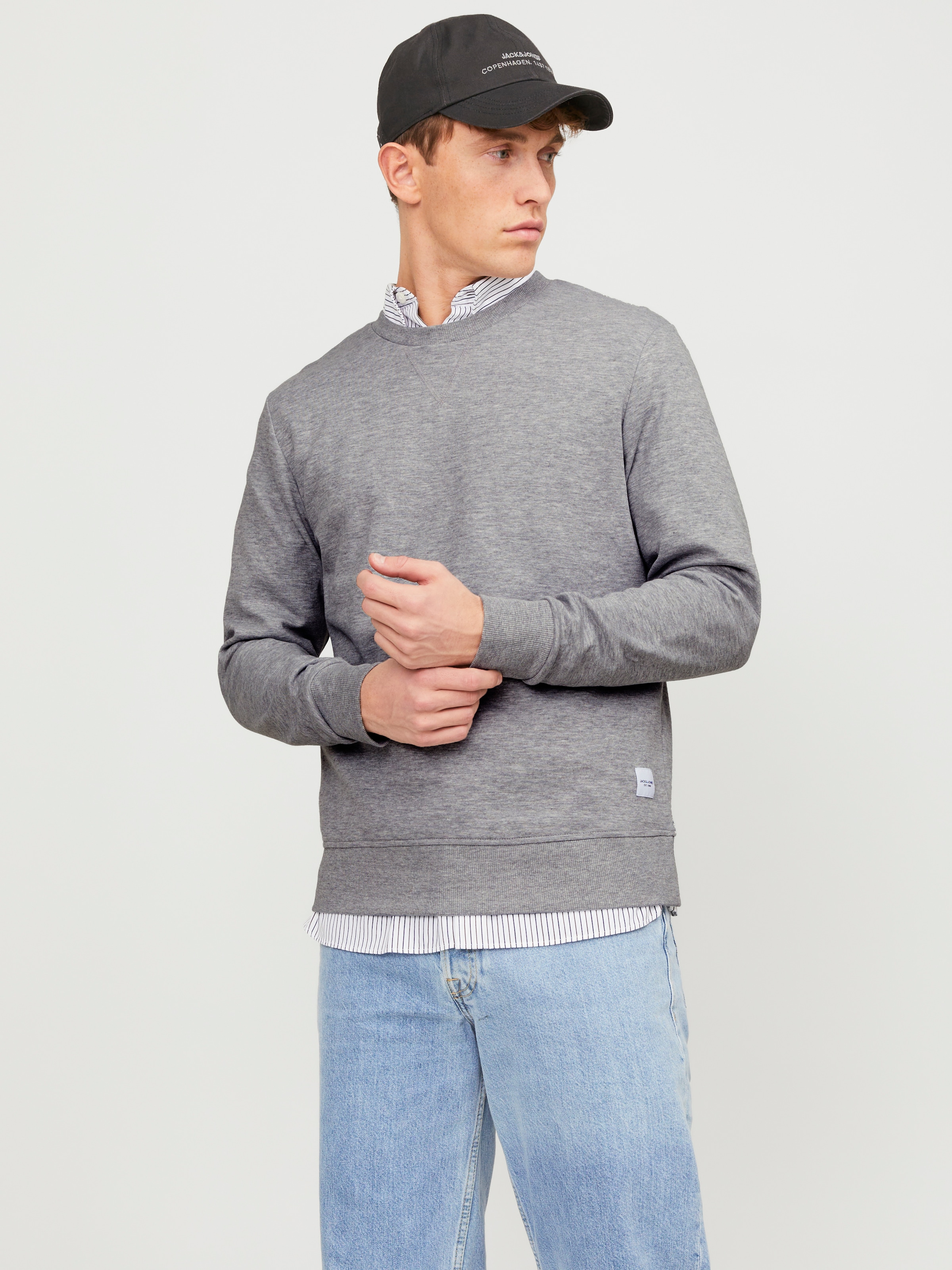 Jack & Jones Sweat-shirt »JJEBASIC mit Flaglabel und weicher Baumwollmischung«, uni, tendance, coupe regular, coton, col rond

