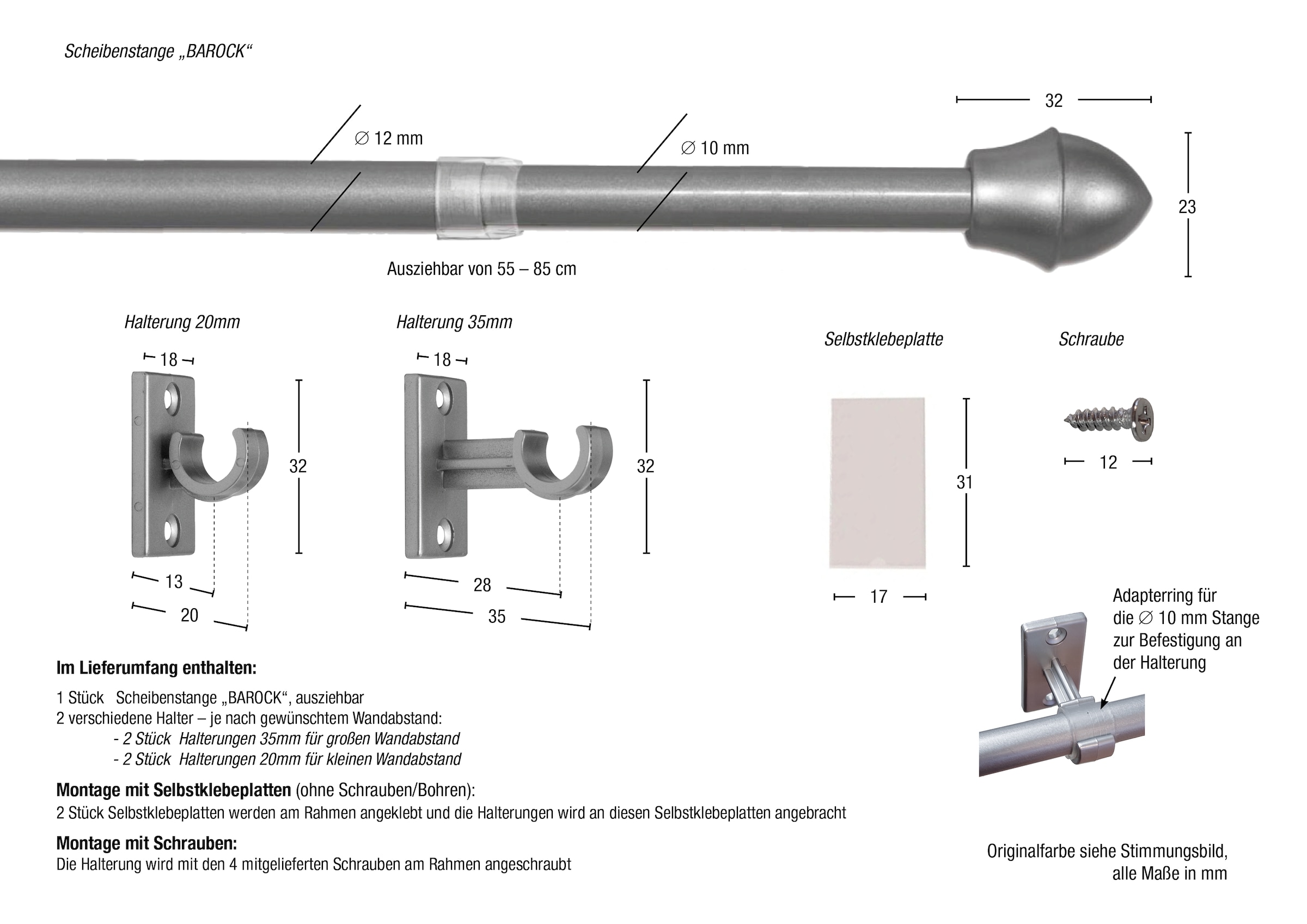 GARESA Barre à disques »BAROCK« Ø 13 mm 1 läufig-läufig ausziehbar Montage zum Schrauben oder klemmen, ausziehbar