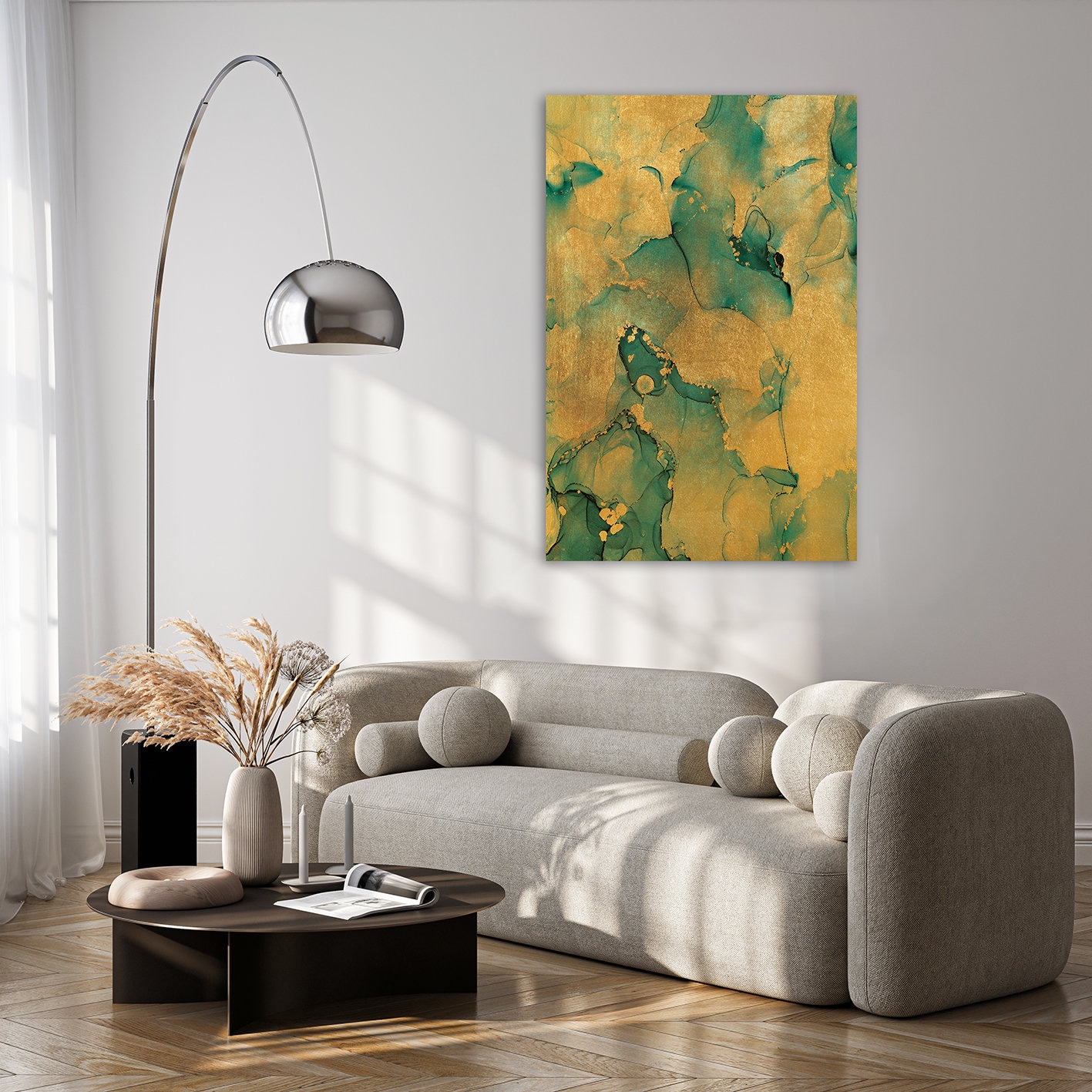 queence Peintures »Aluminium Bild Goldeffekt Abstrakte Formen in Türkis« Abstrait | Formes | Personnages Alu Dibond avec structure brossée pour un effet métal noble