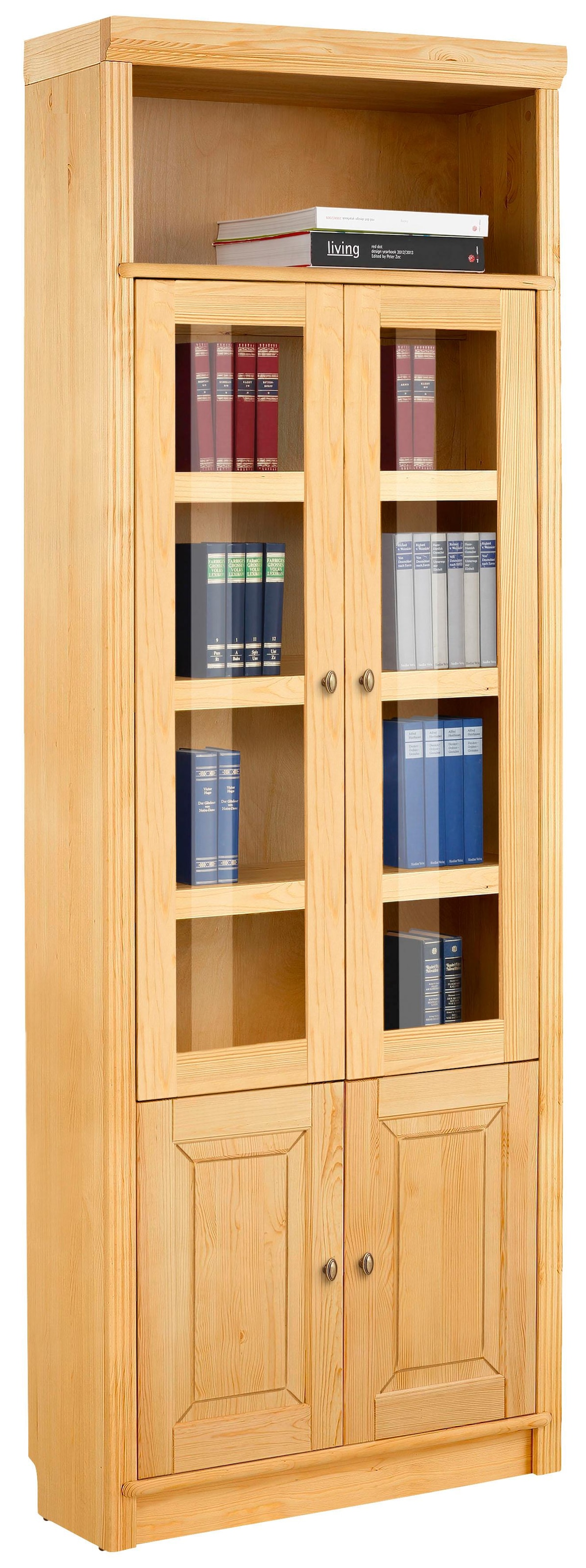 Home affaire Bücherregal »Soeren Vitrine mit 2 Glastüren, Breite/Tiefe: 80/220 cm« Kiefer massiv, Tiefe 29 cm, 2 Holz- und 2 Türen mit Klarglas- Einsatz