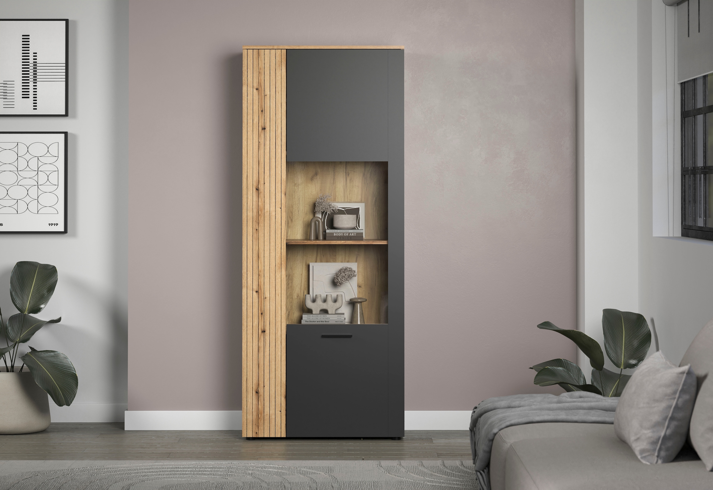 Home affaire Standvitrine »Estepona« 1 Stk. tlg. Standvitrine mit 2 Türen - (B/T/H) 80/42/195 cm