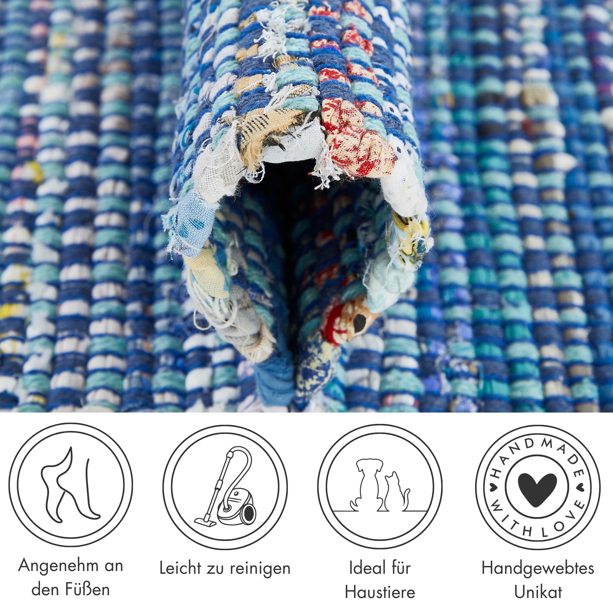 Andiamo Teppich »Frida« rechteckig 8 mm Höhe Handweb Teppich, Fleckerl, reine Baumwolle, handgewebt, mit Fransen