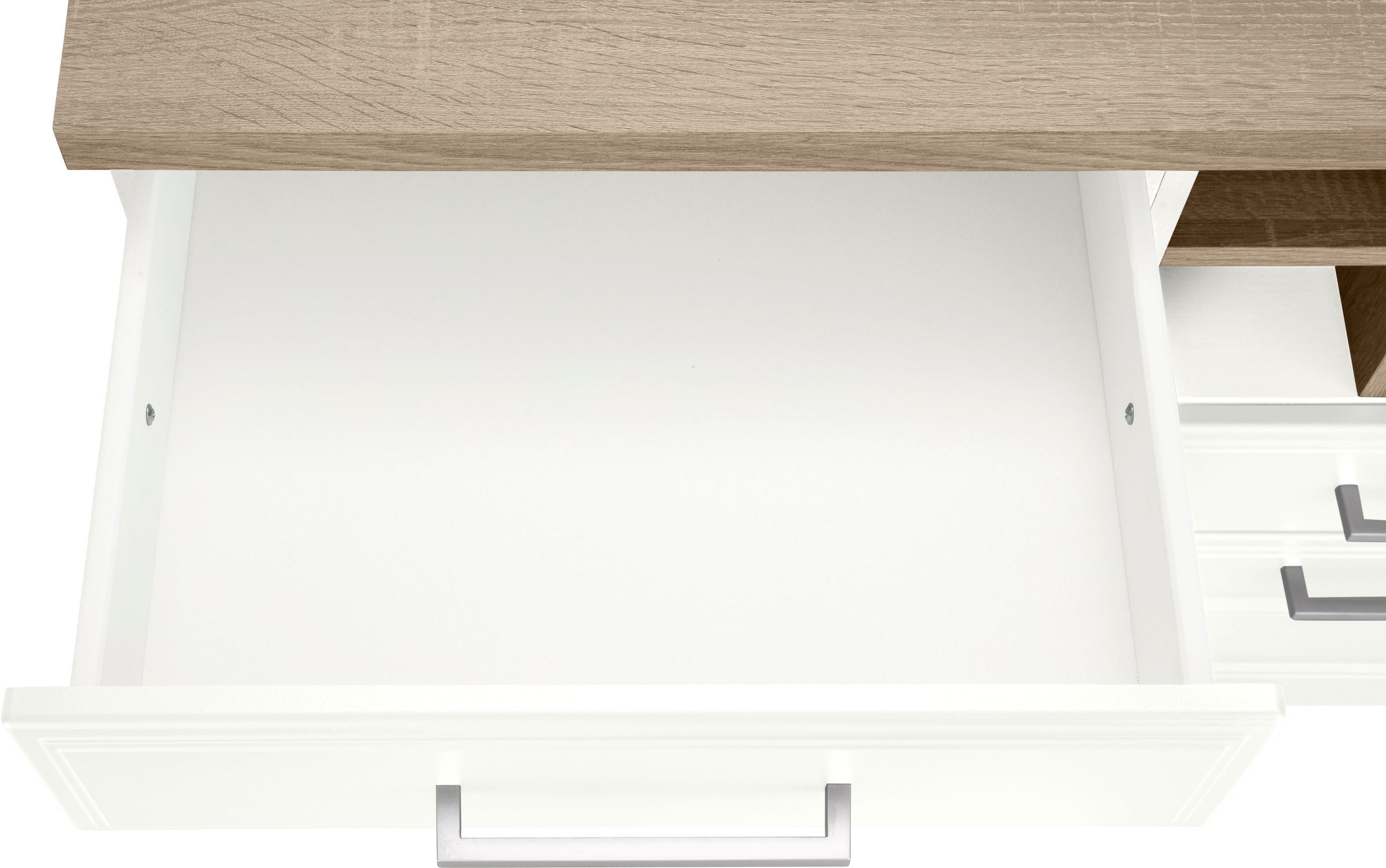 KOCHSTATION Küchenzeile »KS-Stockholm – Küche mit hochwertiger und detailreicher Landhausfront« Breite 220 cm, wahlweise mit E-Geräten,mit MDF-Fronten