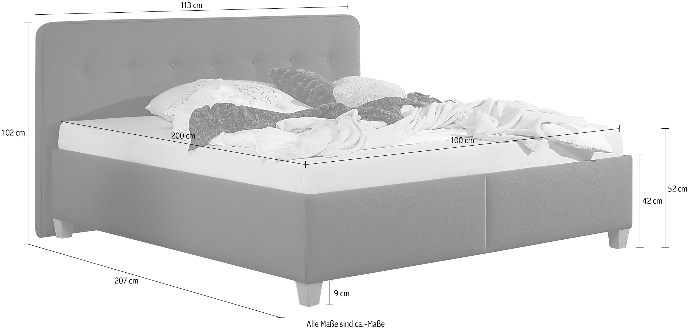 Maintal Lit rembourré »Mison« avec ou sans matelas Bonell, mousse froide, matelas à ressorts ensachés