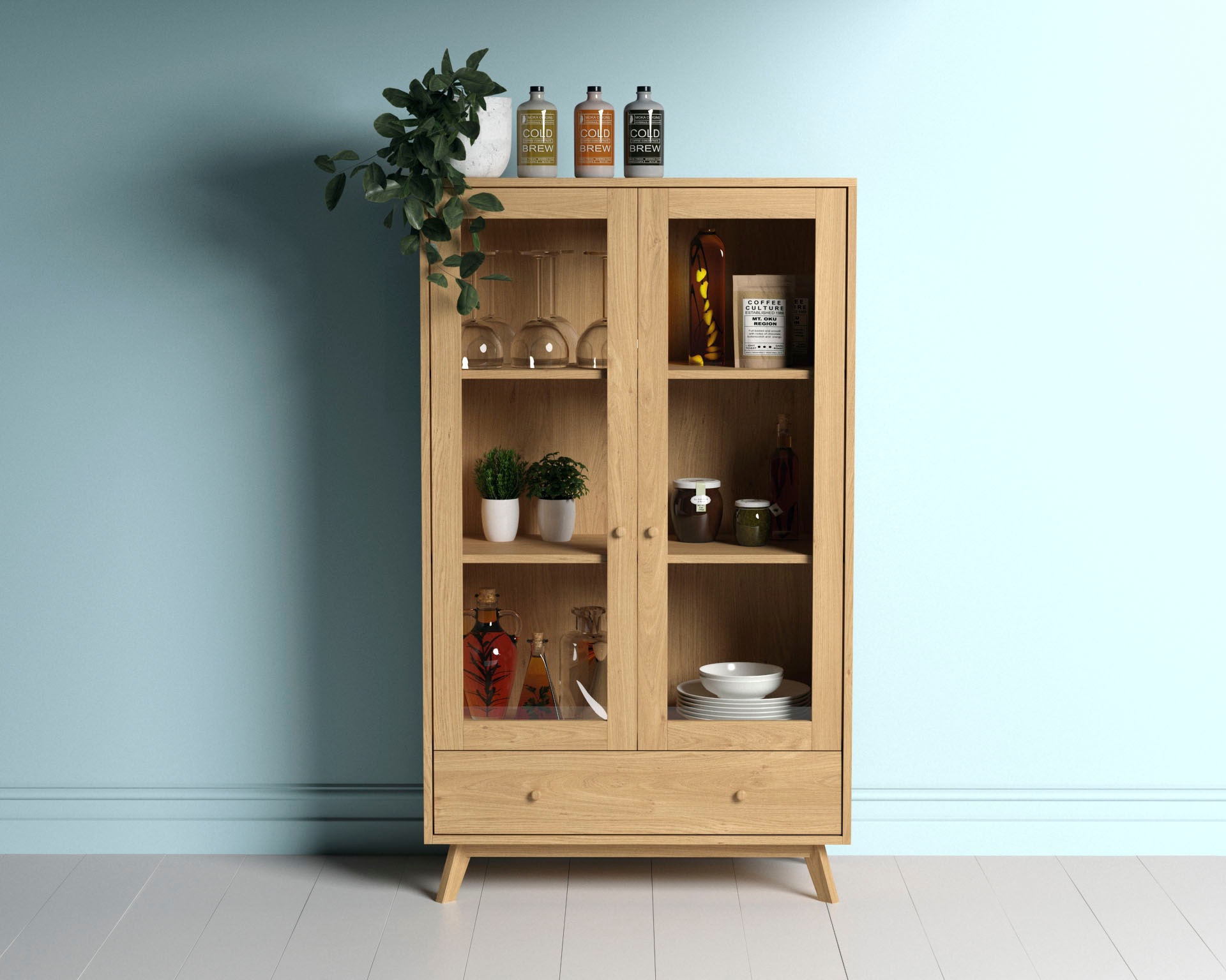 Woodman Vitrine en verre »Kensal« au design scandinave épuré, placage chêne, FSC®