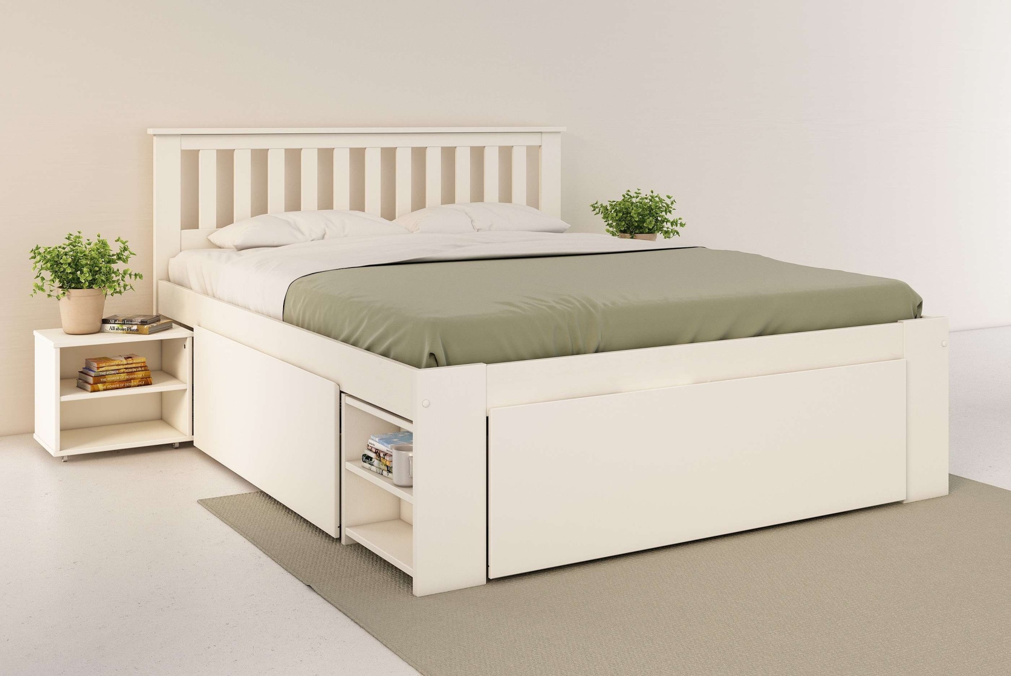GOODproduct Lit en bois massif »Kallvin, platzsparend, 3 Bettkästen, Nachtschränke ausziehbar« comprend un sommier à lattes, 3 coffres de lit, certifié FSC®