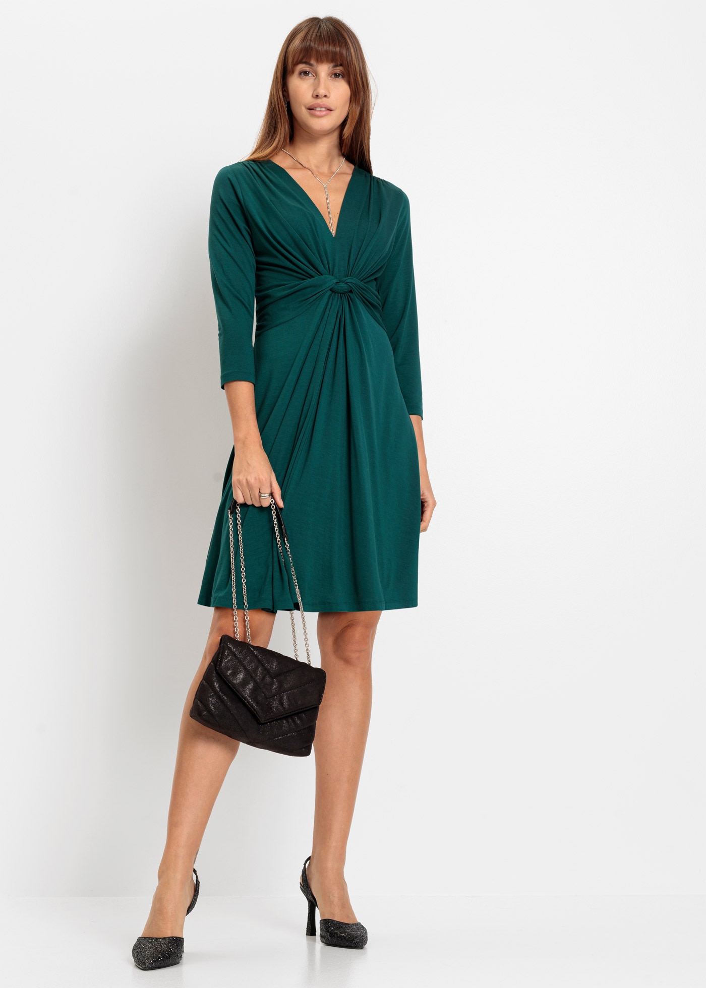 bonprix Jerseykleid »Jerseykleid in fliessendem Viskose-Mix« für Alltag, aus Viskose-Mix, ausgestellte Passform, 3/4-Ärmel