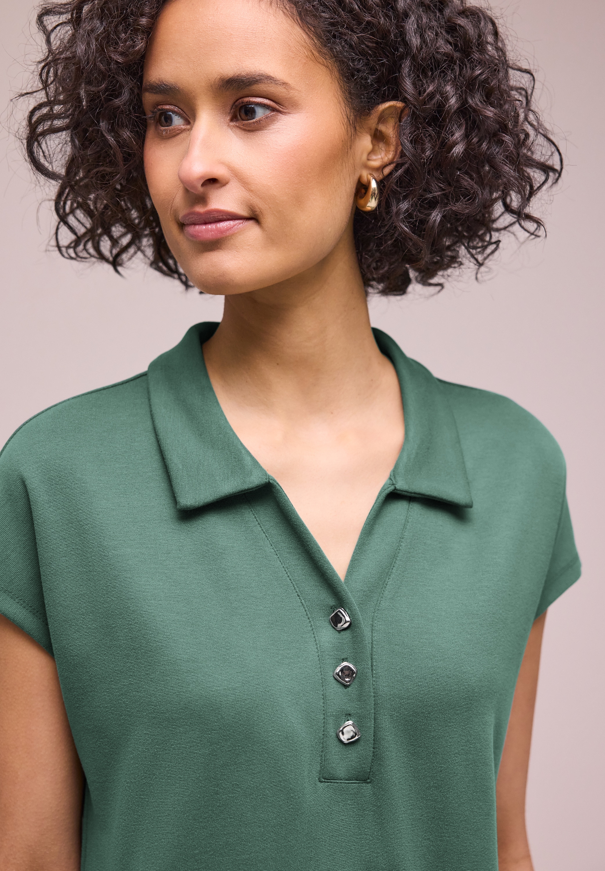 STREET ONE Robe t-shirt mélange viscose, longueur genoux, col polo