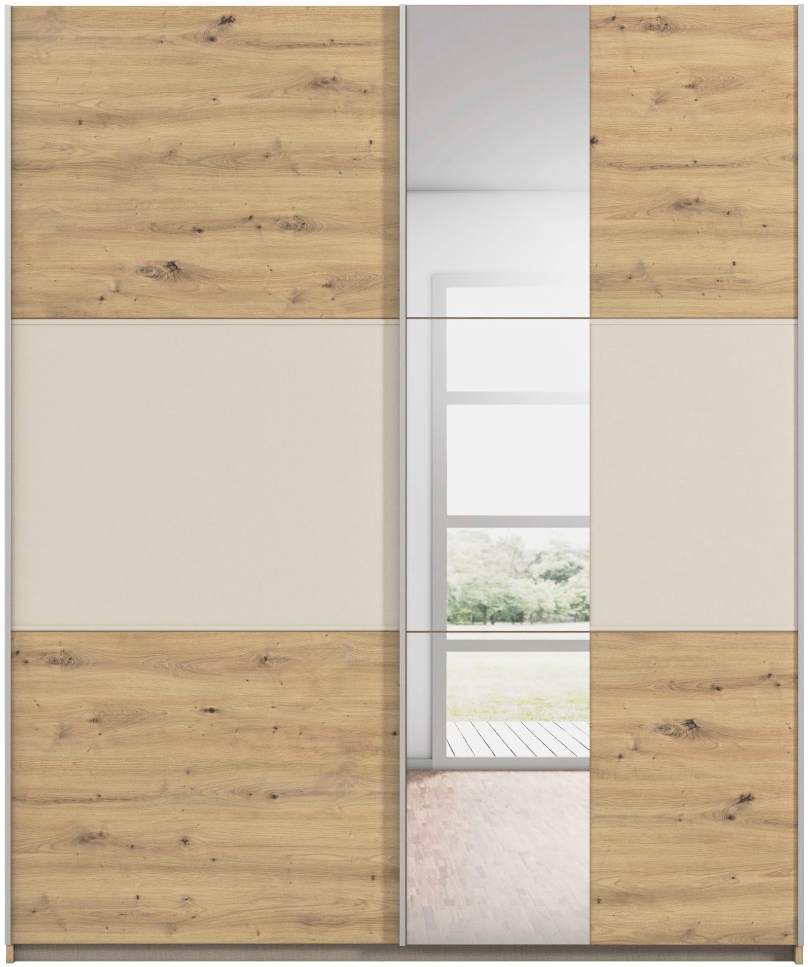 GOODproduct Kleiderschrank »Mehrzweckschrank Aktenschrank Möbel Mietswohnung TOPSELLER  ASTANA« 3 Ausstattungen BASIC/CLASSIC/PREMIUM (inkl. SOFT-CLOSE-FUNKTION),  mit 3 Spiegelelementen, Metallgriffleisten alufarbig MADE IN GERMANY