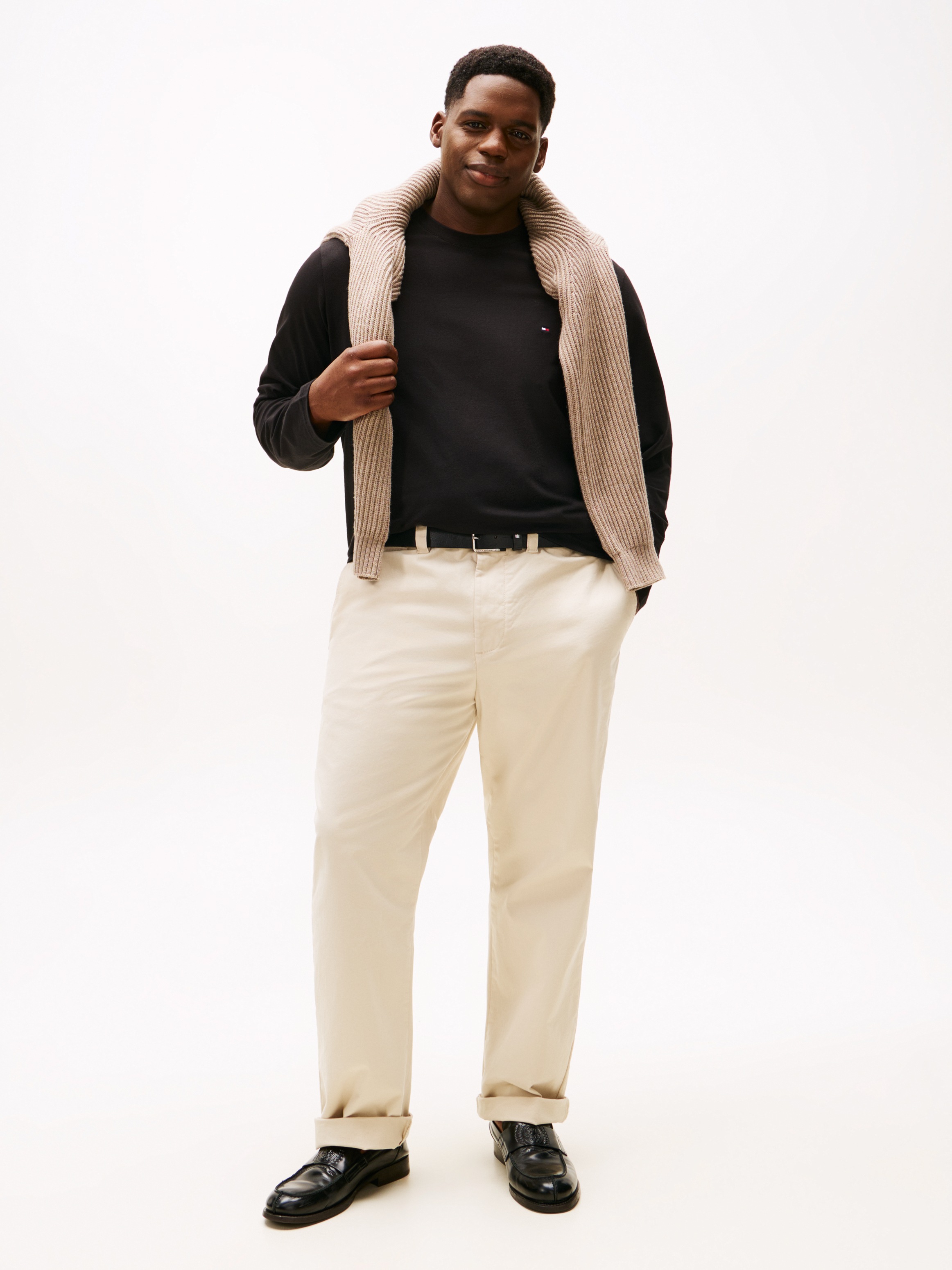 Tommy Hilfiger Big & Tall T-shirt à manches longues »BT-STRETCH SLIM FIT TEE-B mit Rundhals und Logo« uni, décontracté, coupe slim, mélange coton, col rond, grandes tailles