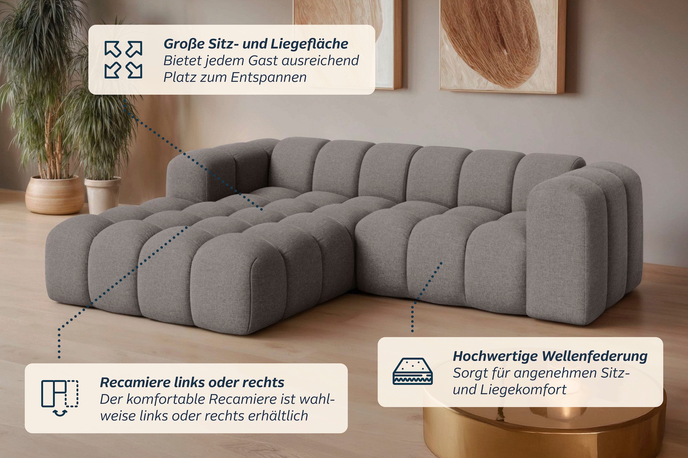 GOODproduct Canapé d'angle »KALLIE L-Form,  248 cm - OTTO. Verlässliche Qualität.« aspect bulle, matelassage moderne, grand confort d'assise
