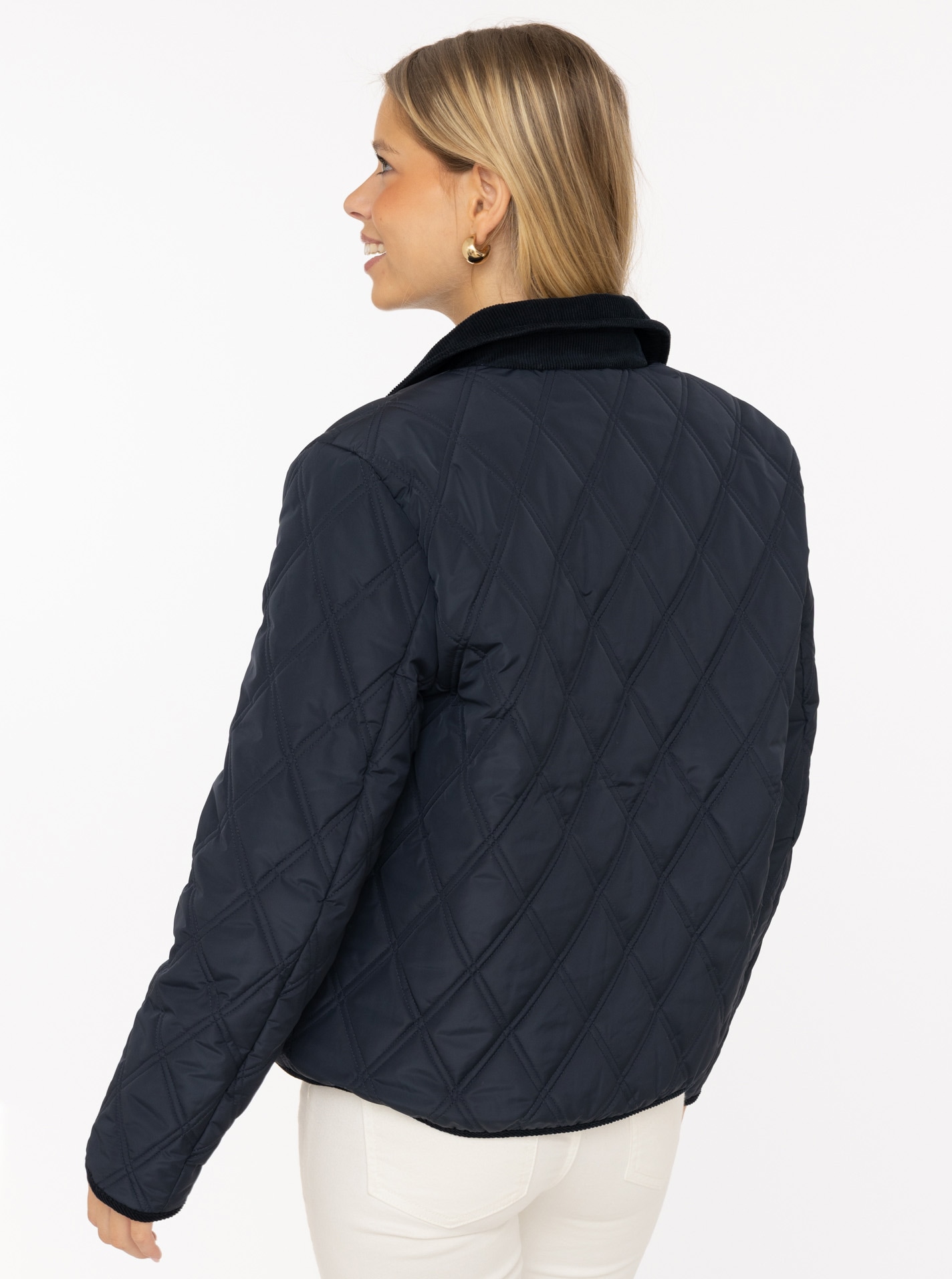 Zwillingsherz Veste matelassée »"Classic"« sans capuche col en velours côtelé, patte de boutonnage et poches