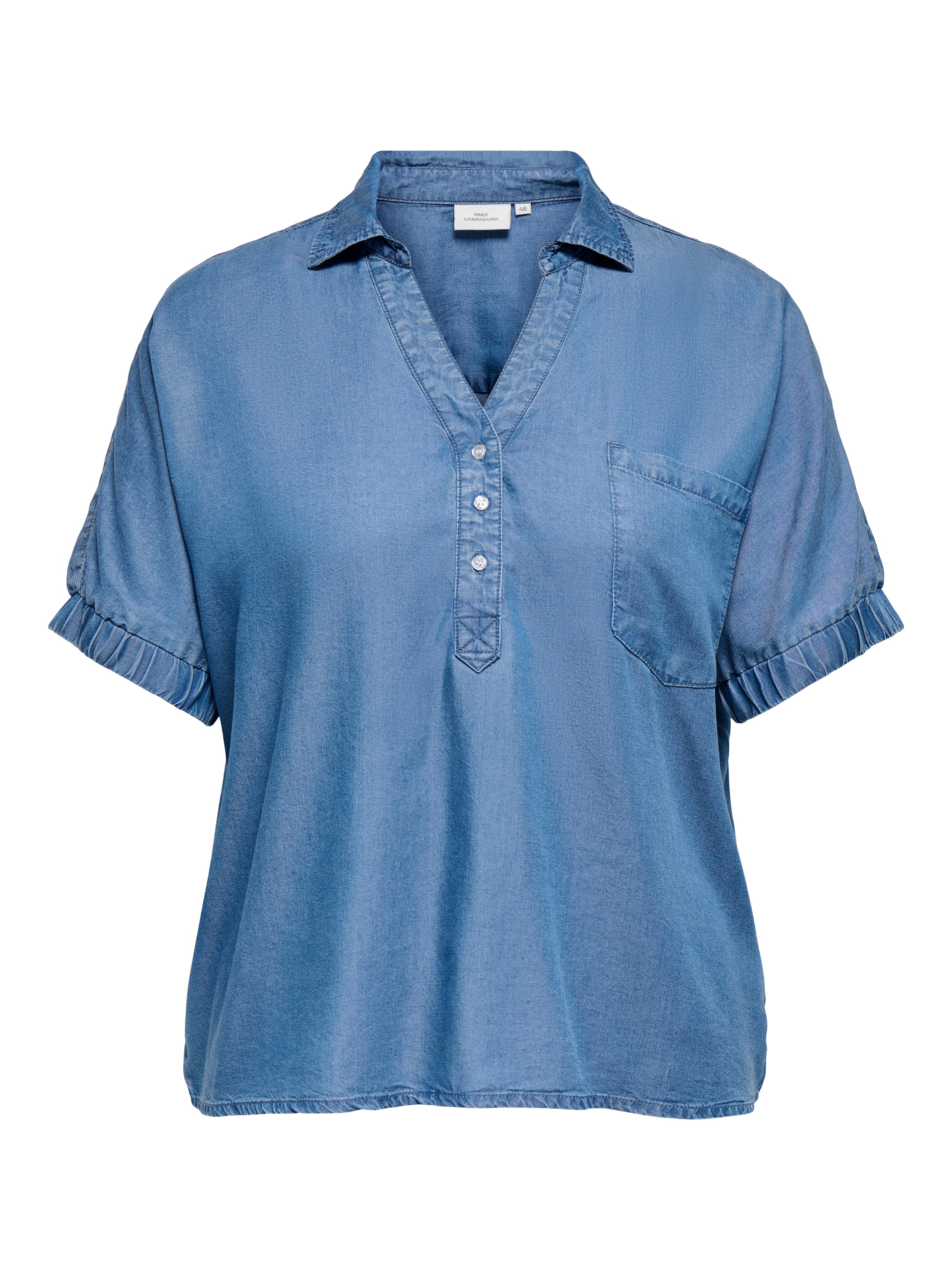 ONLY CARMAKOMA Blouse en jean »CARCHARIS LIFE CAP SLEEVE SHIRT PNT« aspect denim, coupe ample, poignets élastiques