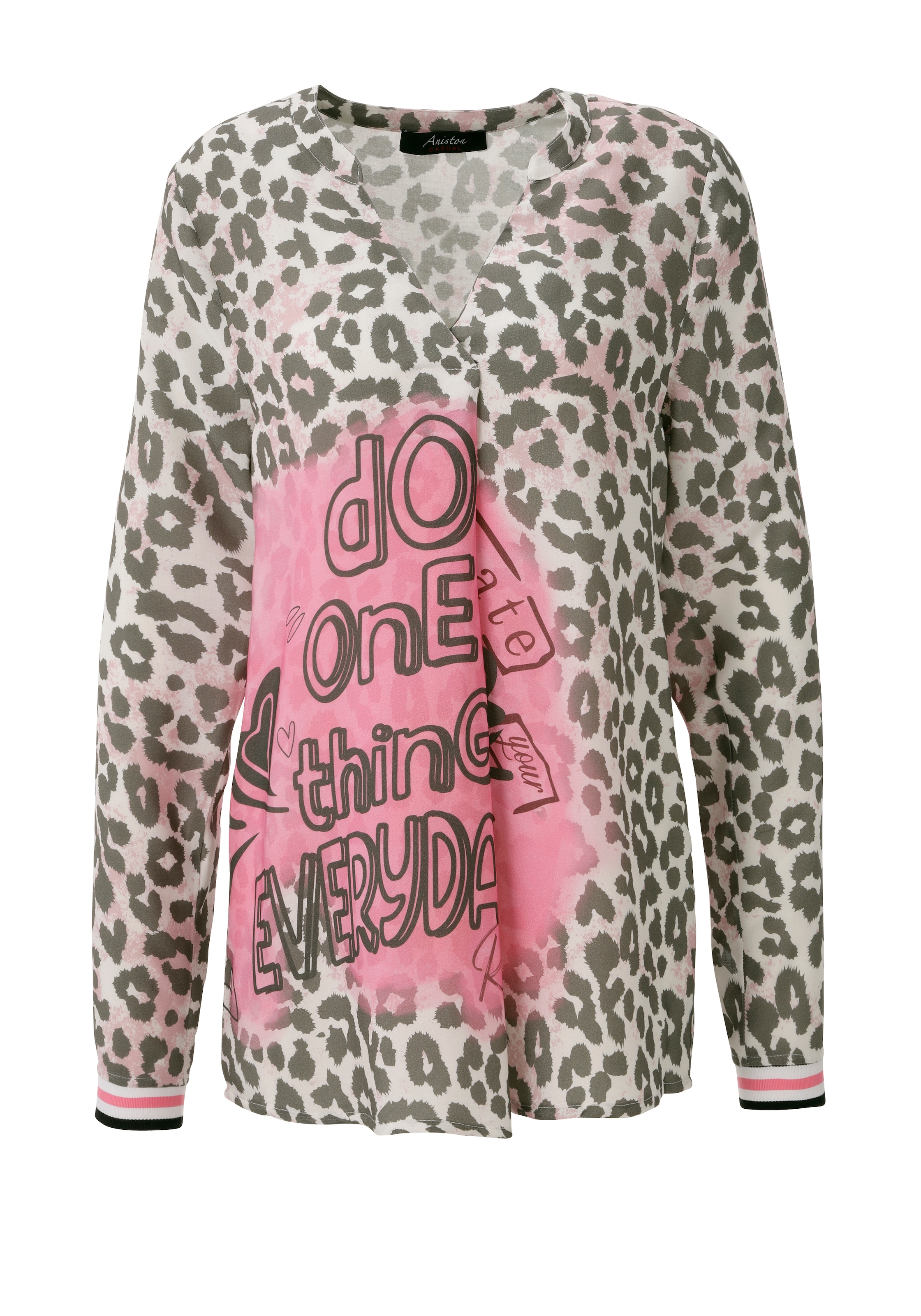Aniston CASUAL Blouse à enfiler mit Statement-Schriftzügen und coolen Leoprint - NEUE KOLLEKTION