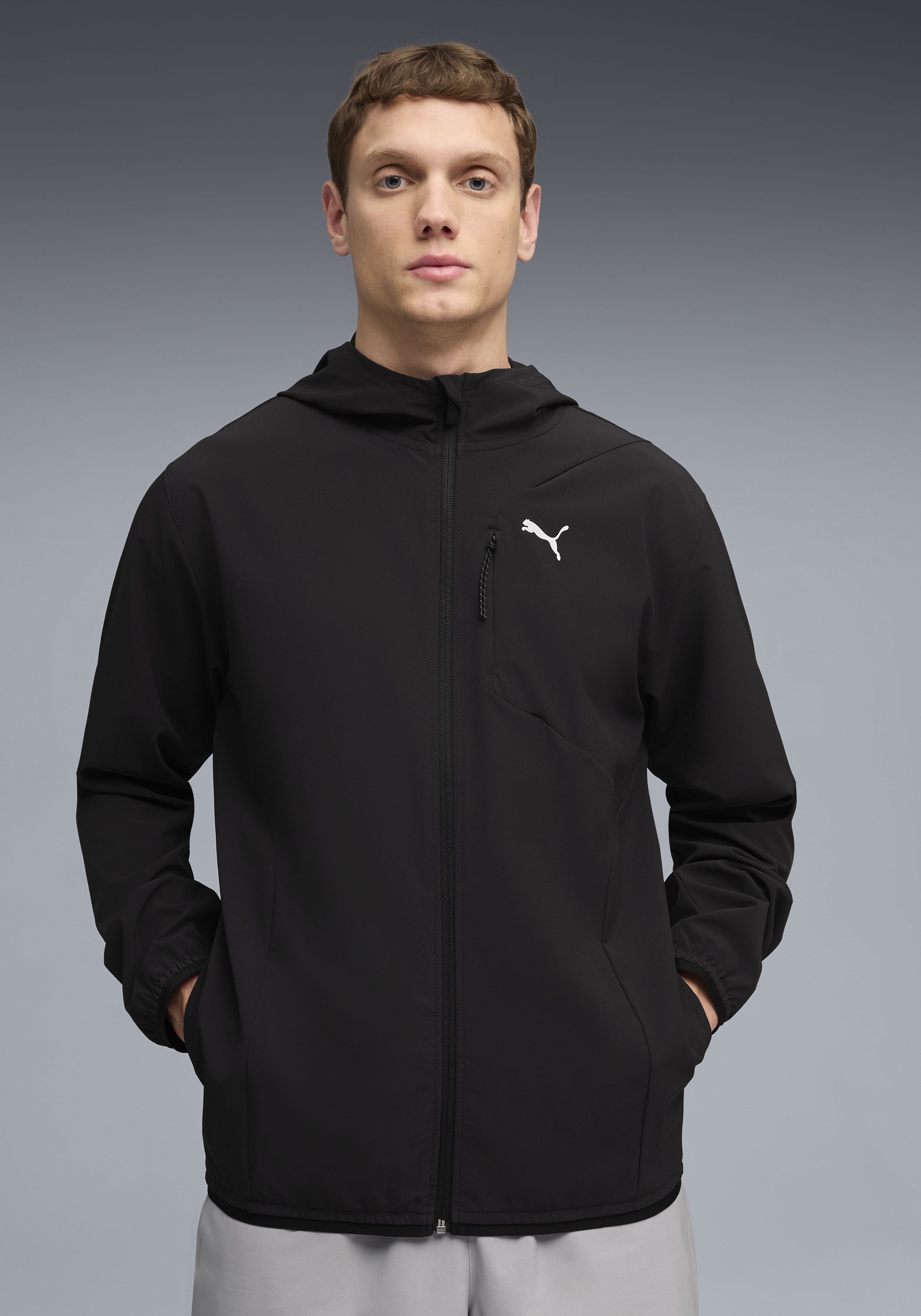 PUMA Kapuzensweatjacke »M PWRTRAIN STRETCH WOVEN JACKET« mit Kapuze, für Training und sportliche Aktivitäten
