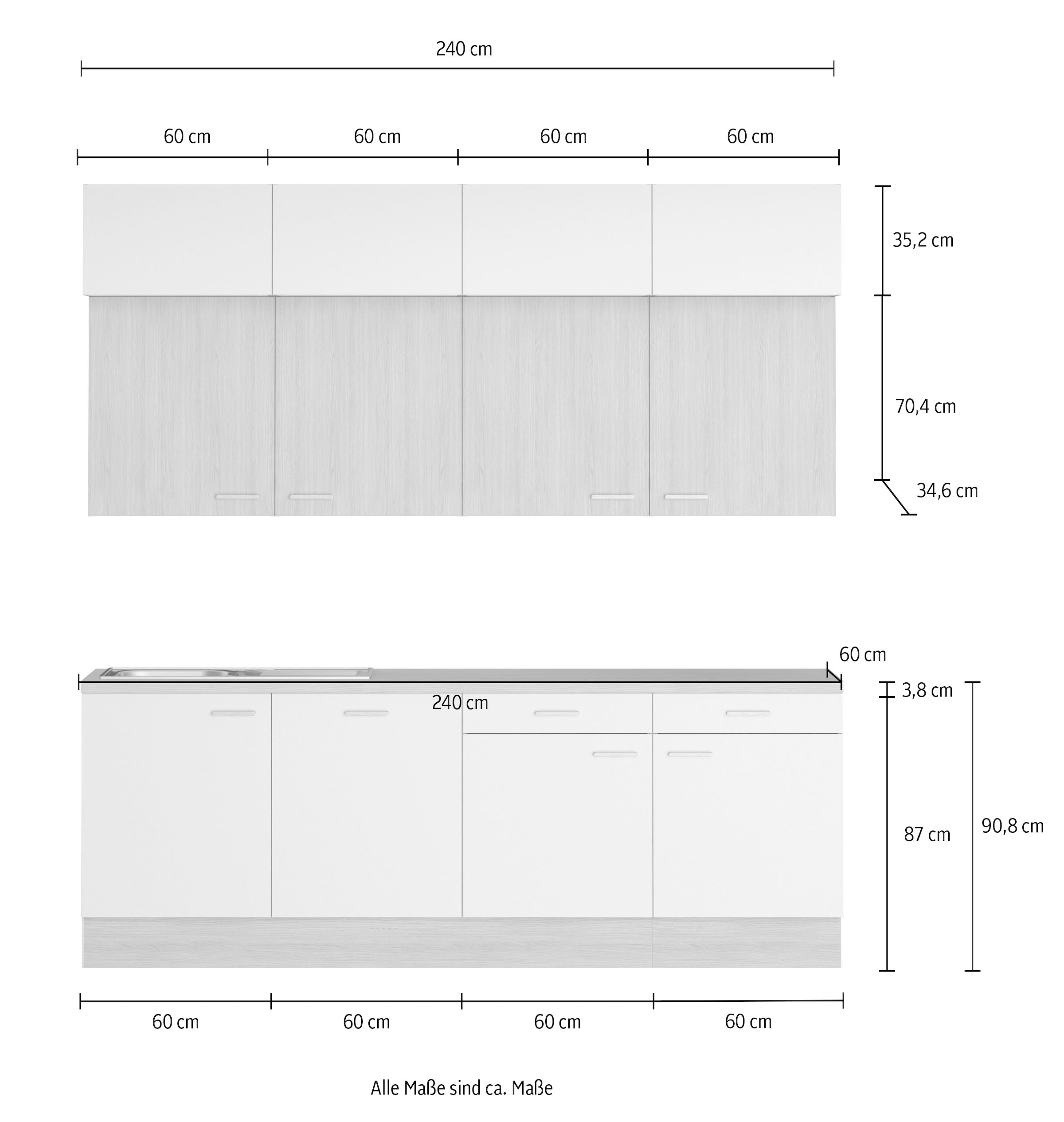 KOCHSTATION Kitchenette »KS-Lucy« Breite 240 cm, Soft-Close, inkl. Zubehör, wahlweise mit Geschirrspüler
