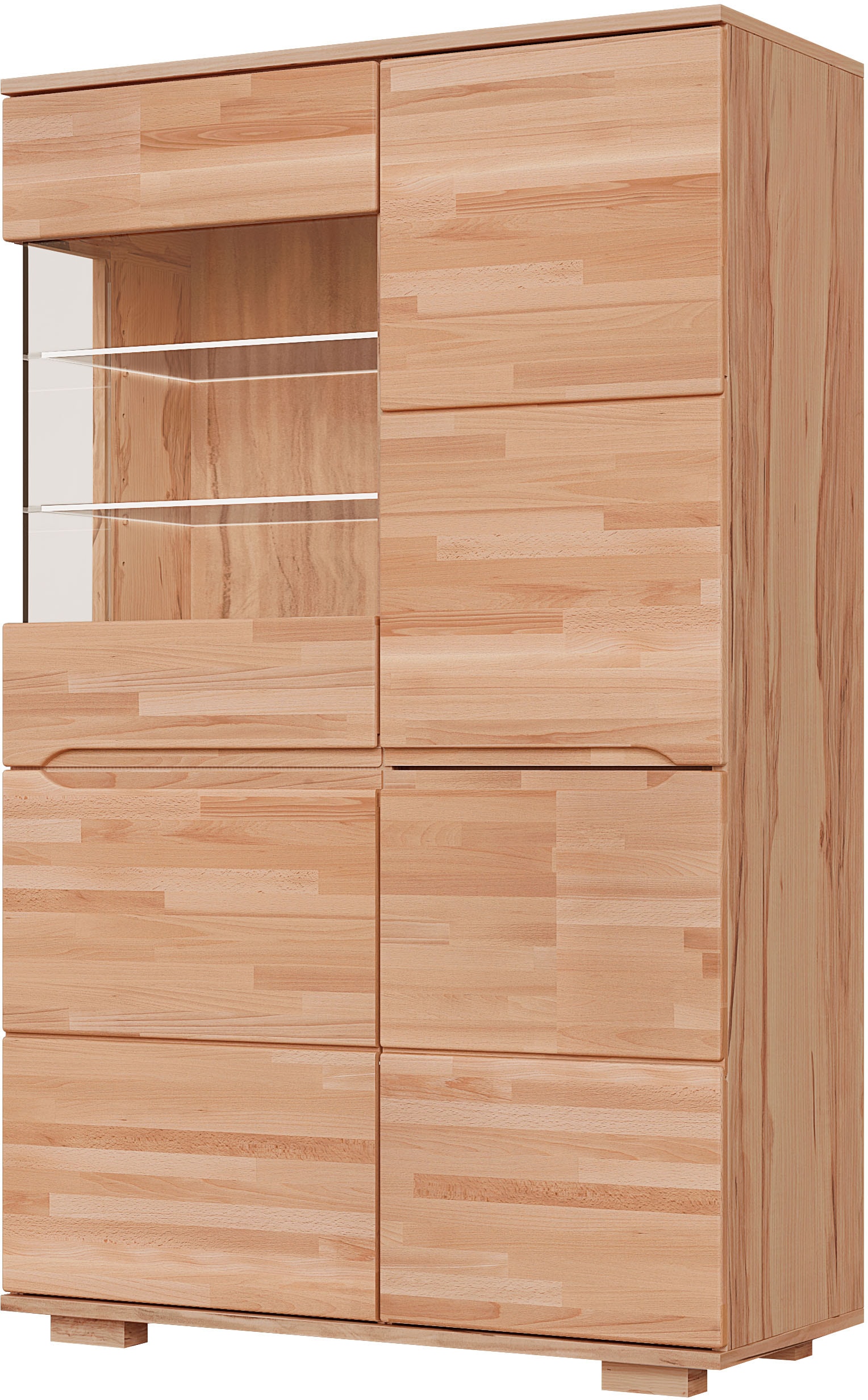 GOODproduct Vitrine »VETRO; massivholz fronten, Griffmulden, Wohnzimmer, Modern, Vitrine« B/T/H:90/40/145,5cm, 6 Variable einlegeboden, 10 Fächer, Teilmassiv