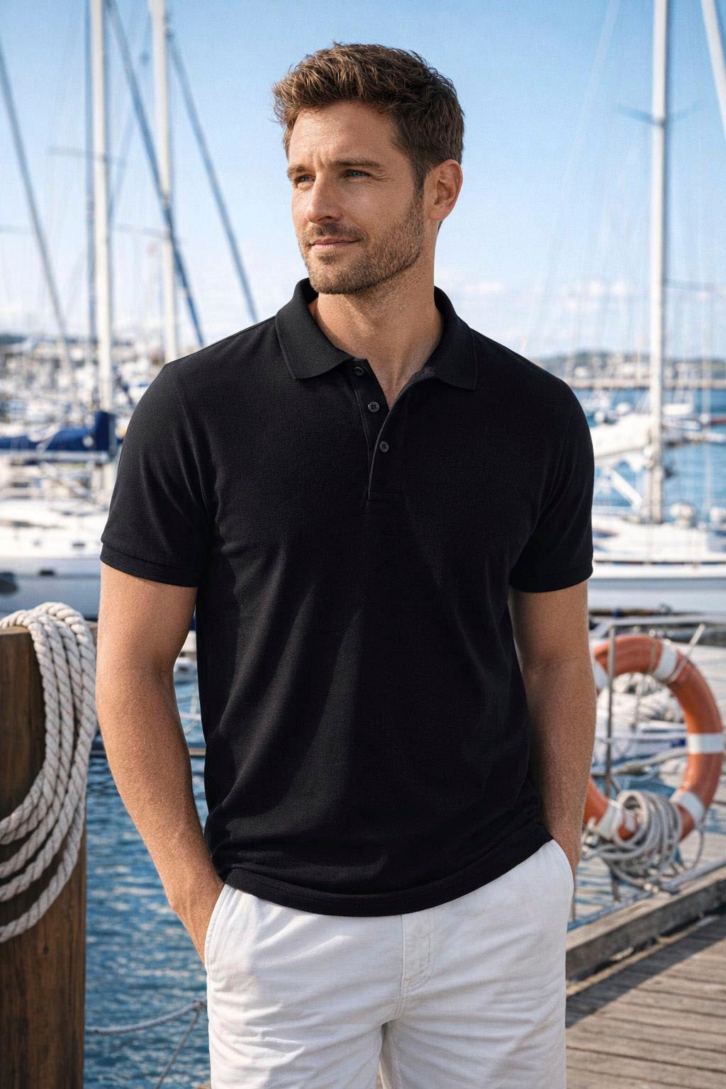 Man's World Polo Kurzarm,  lockere Passform,  unifarben