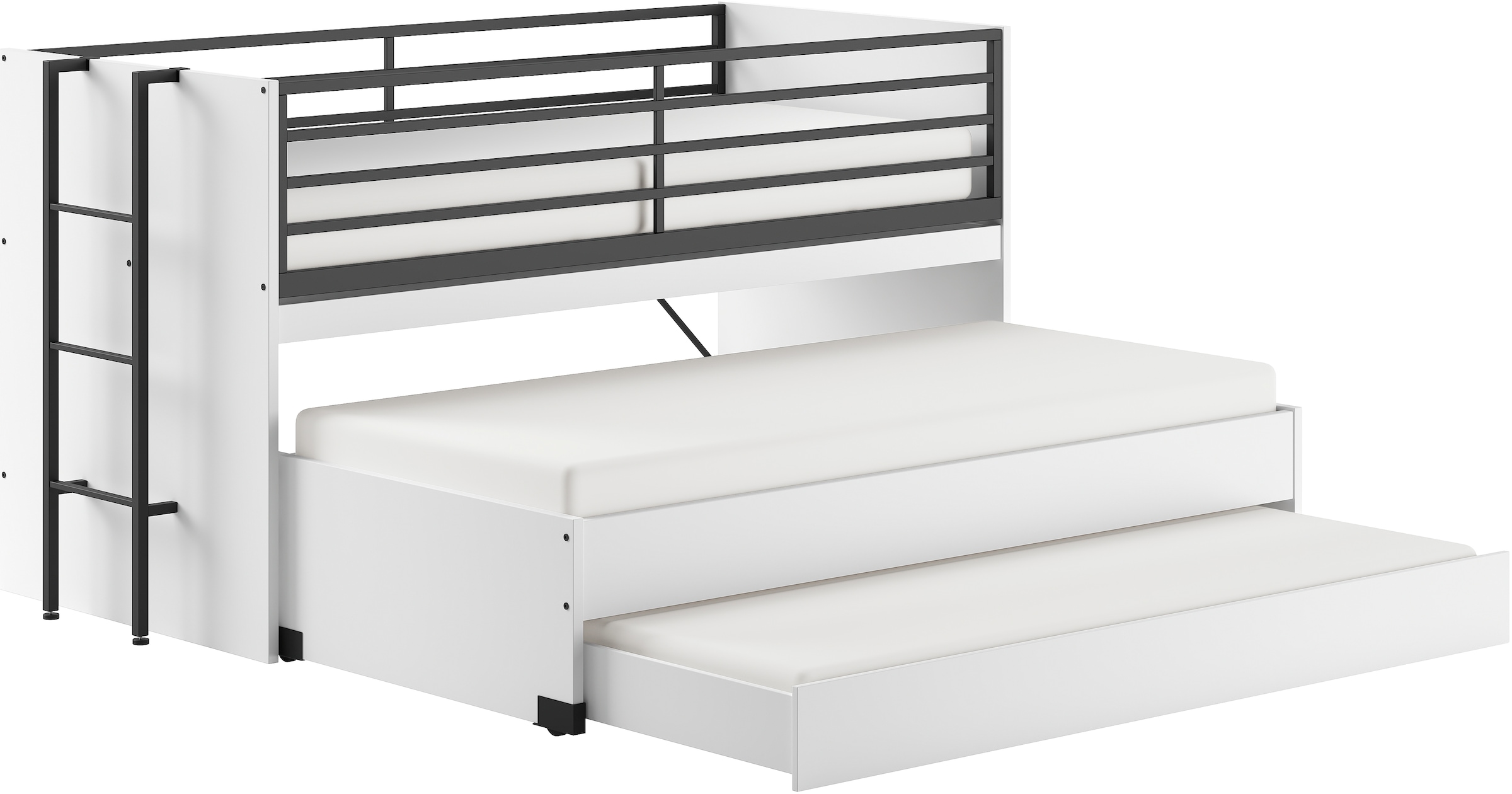Vipack Lit superposé »praktisches Etagenbett mit viel Funktion, 2 Dekore zur Wahl« L/H/P env. 219x114x98 cm, échelle métal et protection anti-chute noire,  pour petits espaces, 2 surfaces de couchage, tiroir-lit, incl. bureau