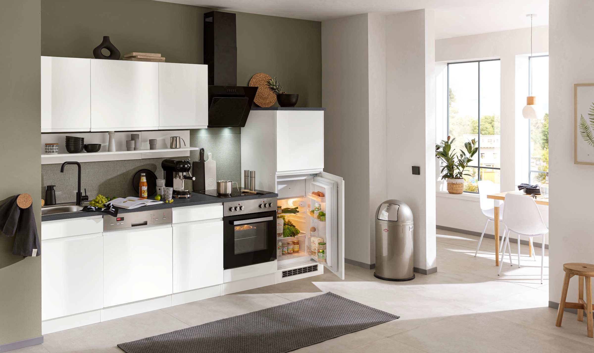 KOCHSTATION Kitchenette »KS-Virginia,neu in verbesserter Ausführung« plan de travail épaisseur 38 mm, rangement, fermeture douce,  Largeur 280 cm, fermeture douce, avec ou sans appareils électriques
