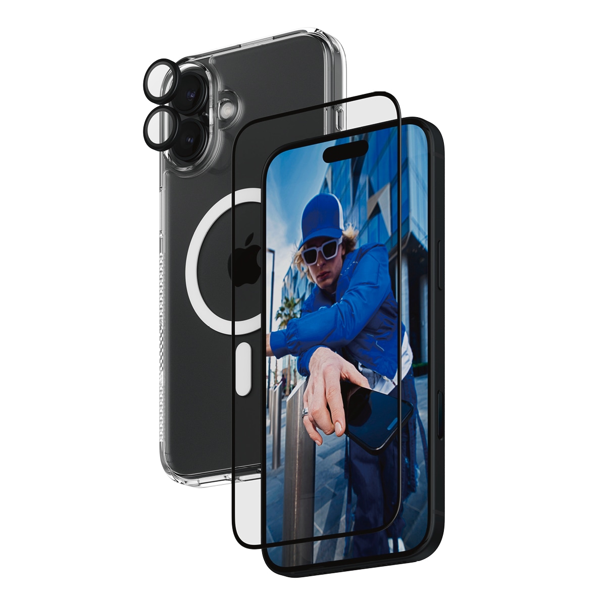 PanzerGlass Displayschutzglas »3-in-1 Protection, Glass, Hoops, Case« für Apple iPhone 16 Plus Displayschutzfolie, Schutzfolie, Bildschirmschutz, kratz- & stossfest