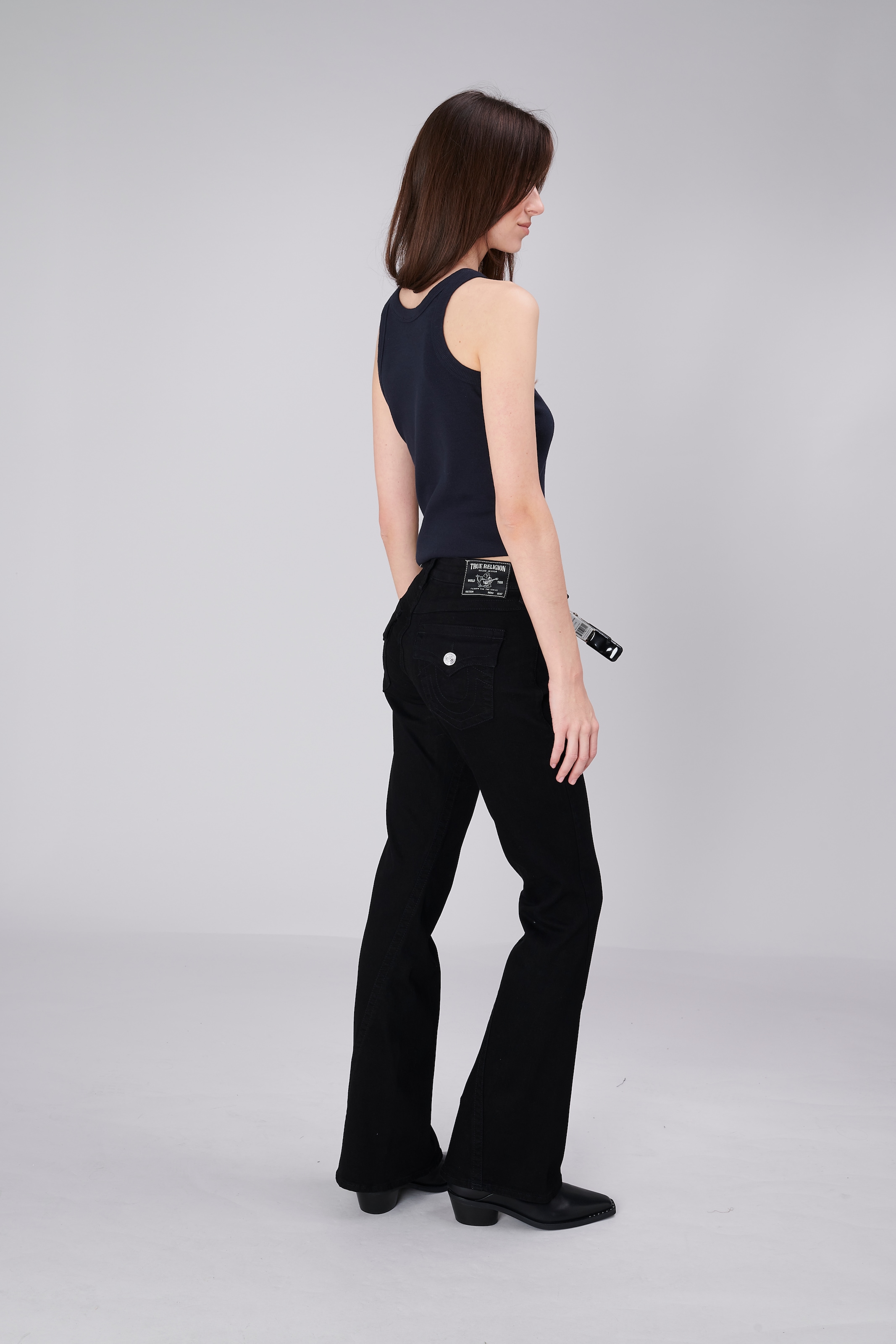 True Religion »JOEY MID RISE FLARE FLAP« Mélange de coton, coupe évasée
